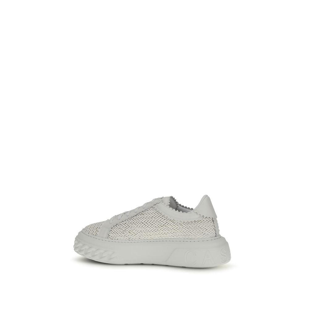 Casadei White Calf Leather Bos Taurus Chunky Sneakers