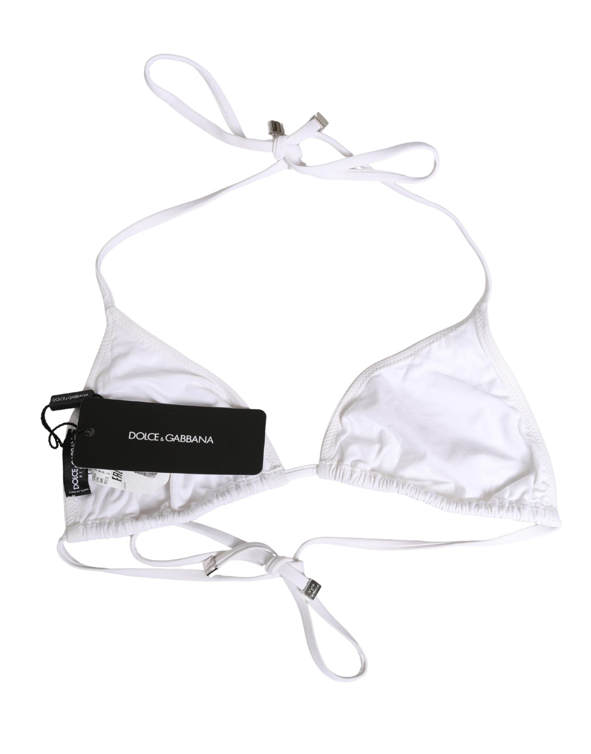 Dolce & Gabbana White Nylon Triangle Beachwear Bikini Top Swimwear