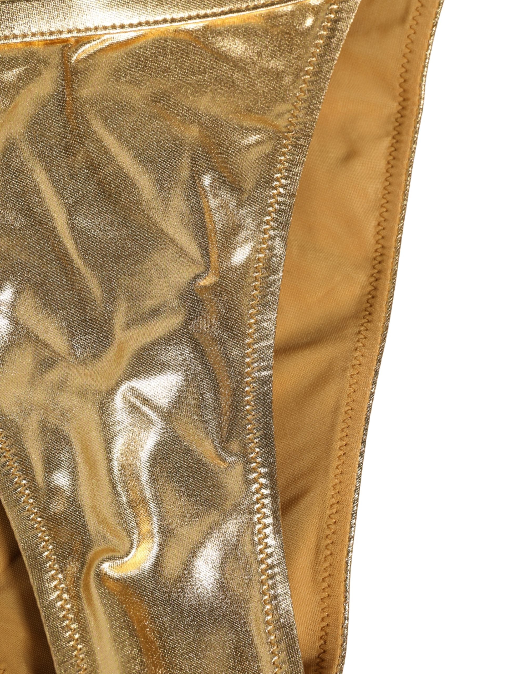 Dolce & Gabbana Gold-Tone Polyester Bikini Bottom Logo Swimwear