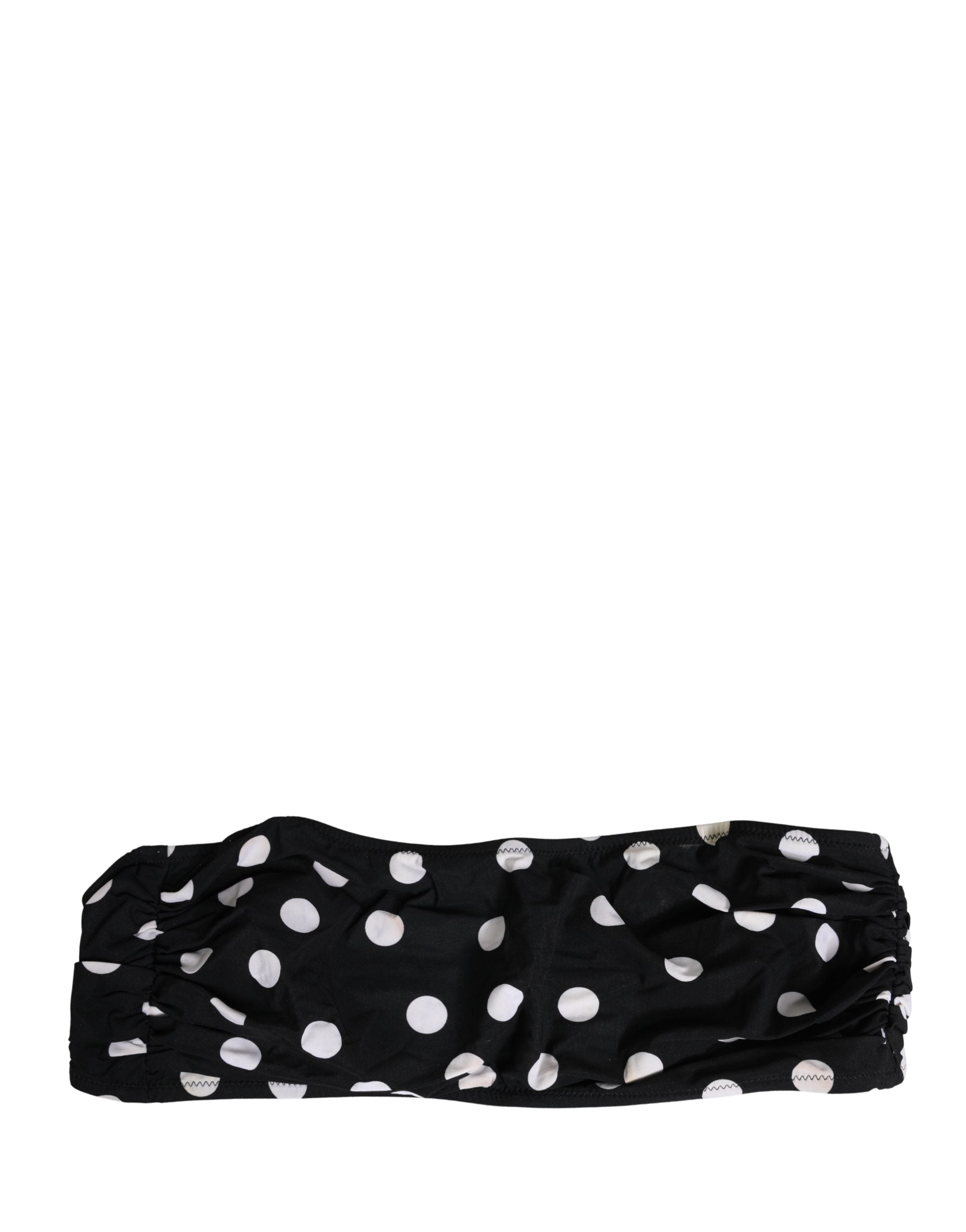 Dolce & Gabbana Black White Polka Dot Bandeau Beachwear Swimwear