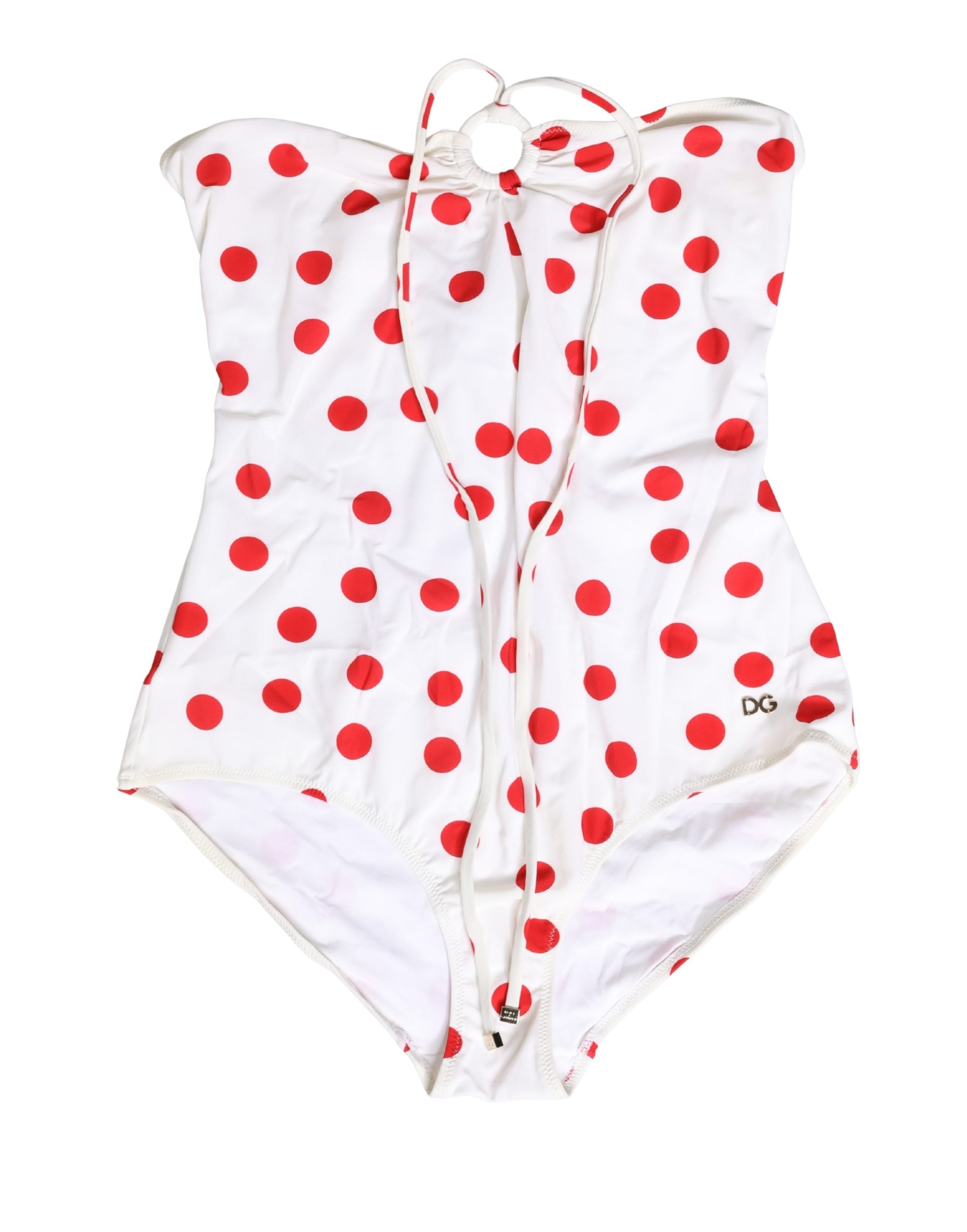 Dolce & Gabbana White Polka Dot One-Piece Swimsuit Swimwear