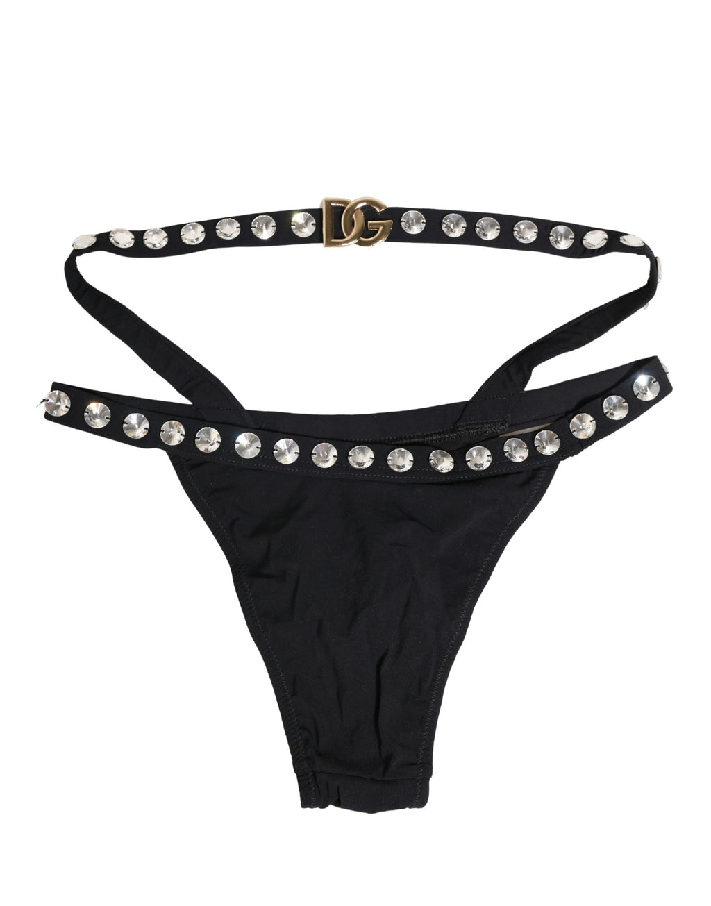 Dolce & Gabbana Black Crystal Embellished Bikini Bottom Swimwear