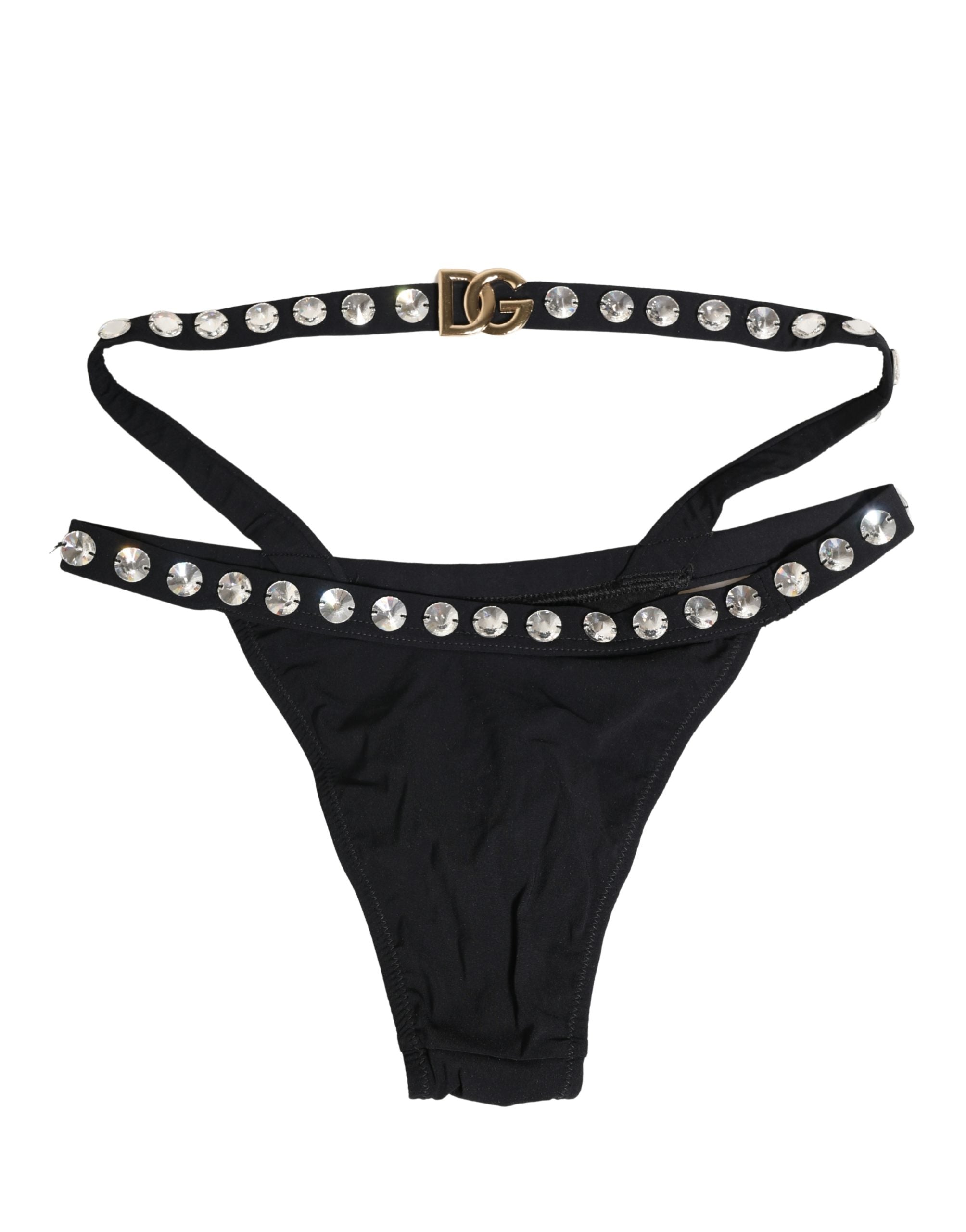 Dolce & Gabbana Black Crystal Embellished Bikini Bottom Swimwear