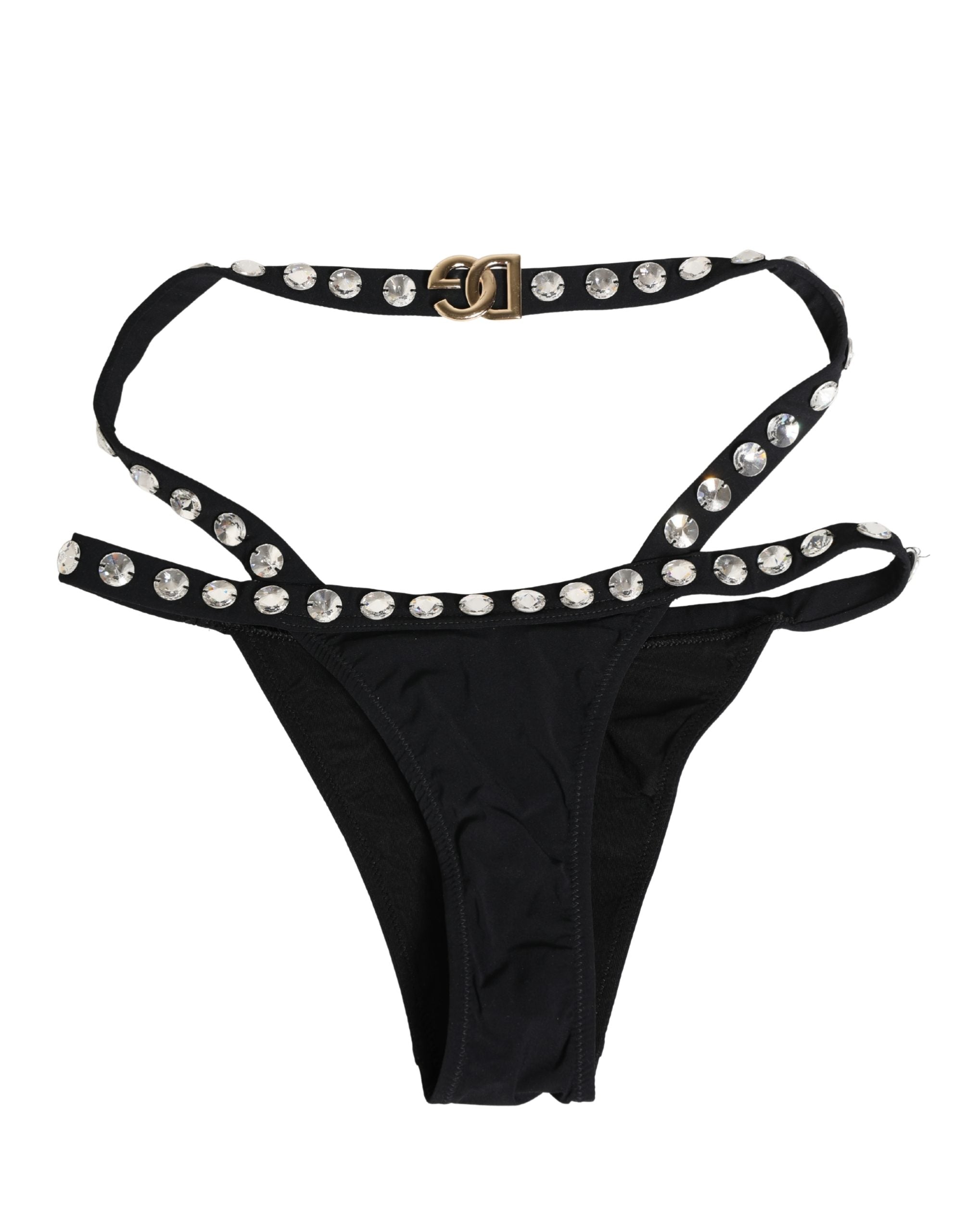 Dolce & Gabbana Black Crystal Embellished Bikini Bottom Swimwear