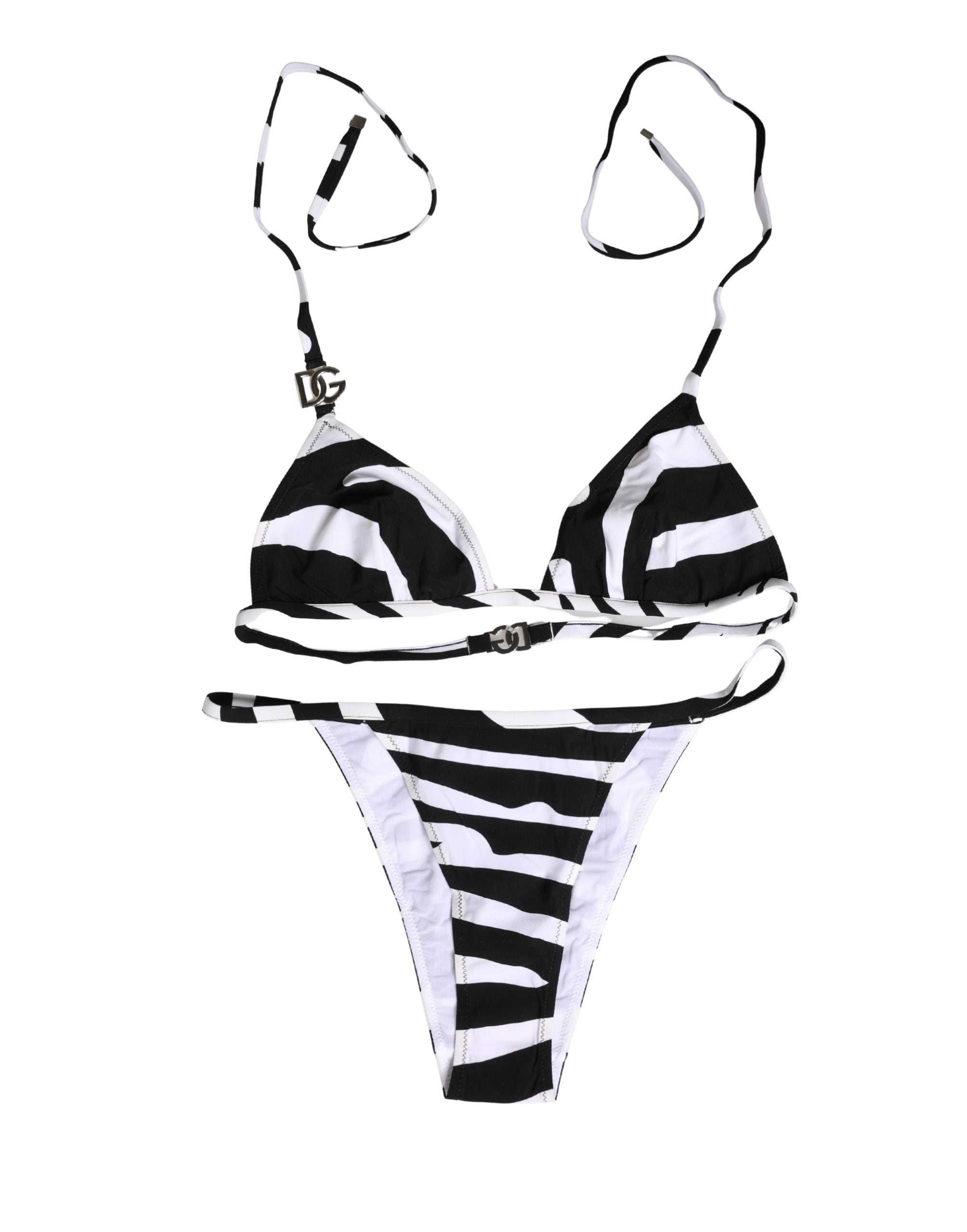 Dolce & Gabbana Black White Zebra Bikini Top Bottom Swimwear