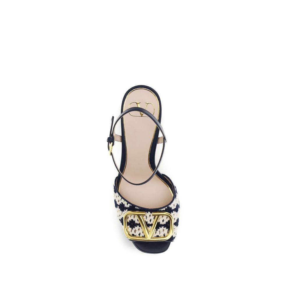 Valentino Garavani Blue Calf Leather Bos Taurus Platform Sandals