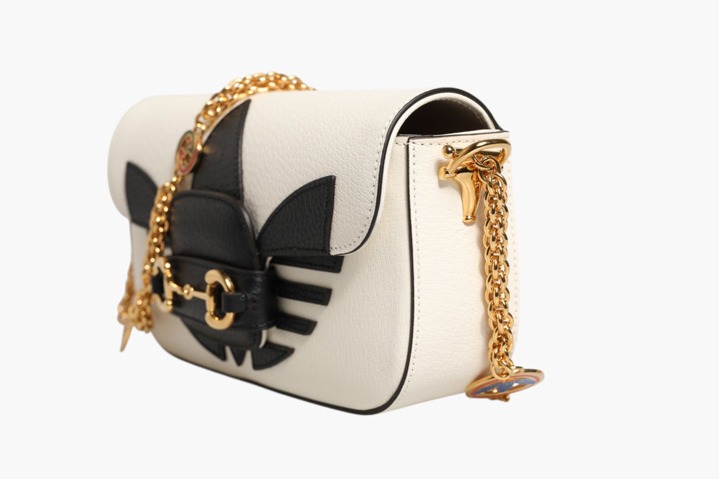 Gucci x Adidas Horsebit 1955 Weiß Schwarz Kalbsleder Schultertasche