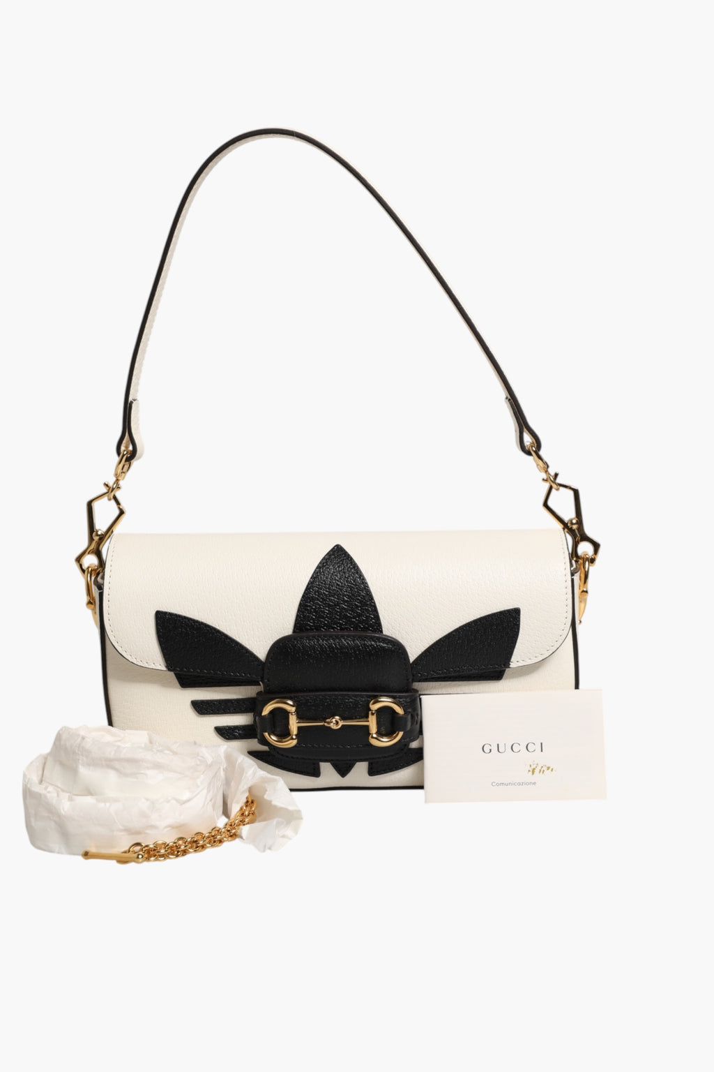 Gucci x Adidas Horsebit 1955 Weiß Schwarz Kalbsleder Schultertasche