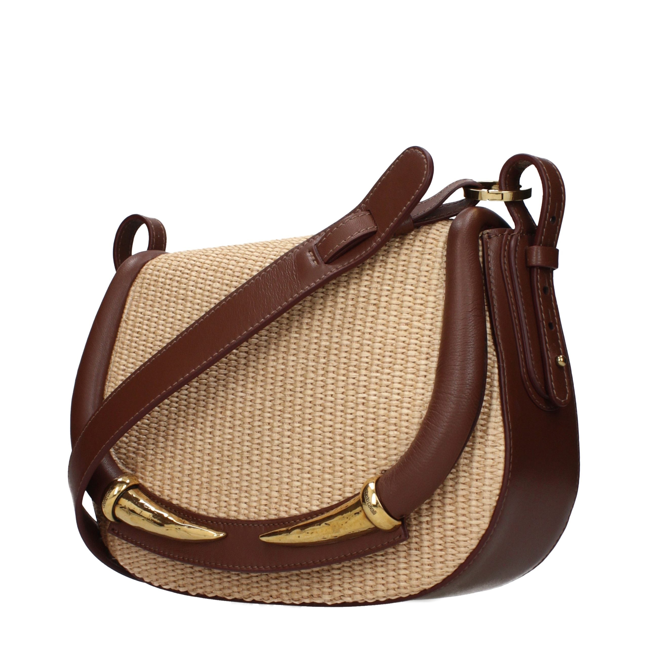 Roberto Cavalli Beige Raffia Crossbody Bag