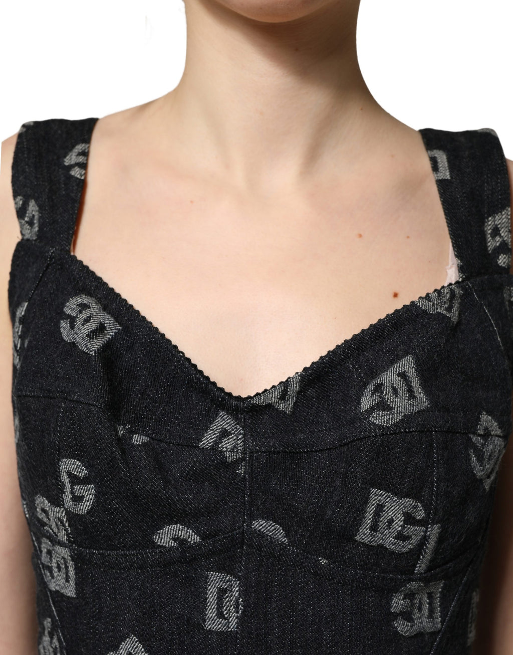 Dolce & Gabbana Black Cotton DG Logo Patterned Mini Dress