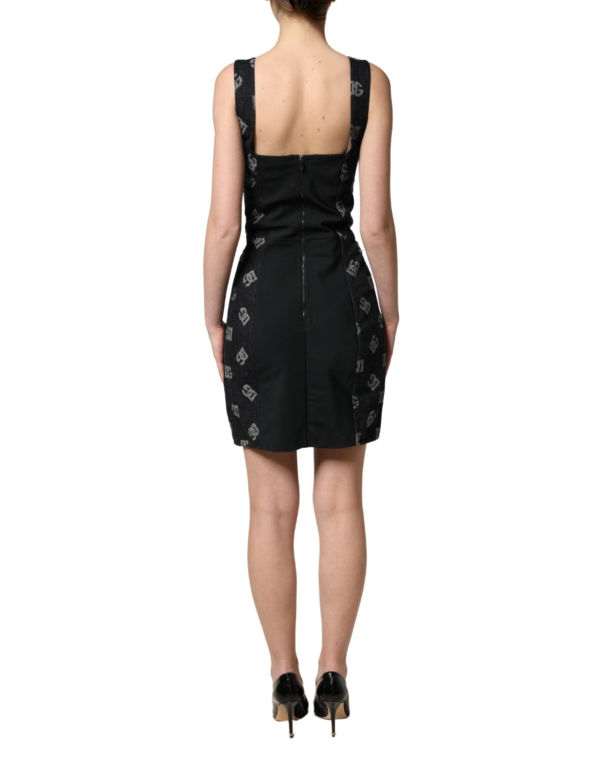 Dolce & Gabbana Black Cotton DG Logo Patterned Mini Dress