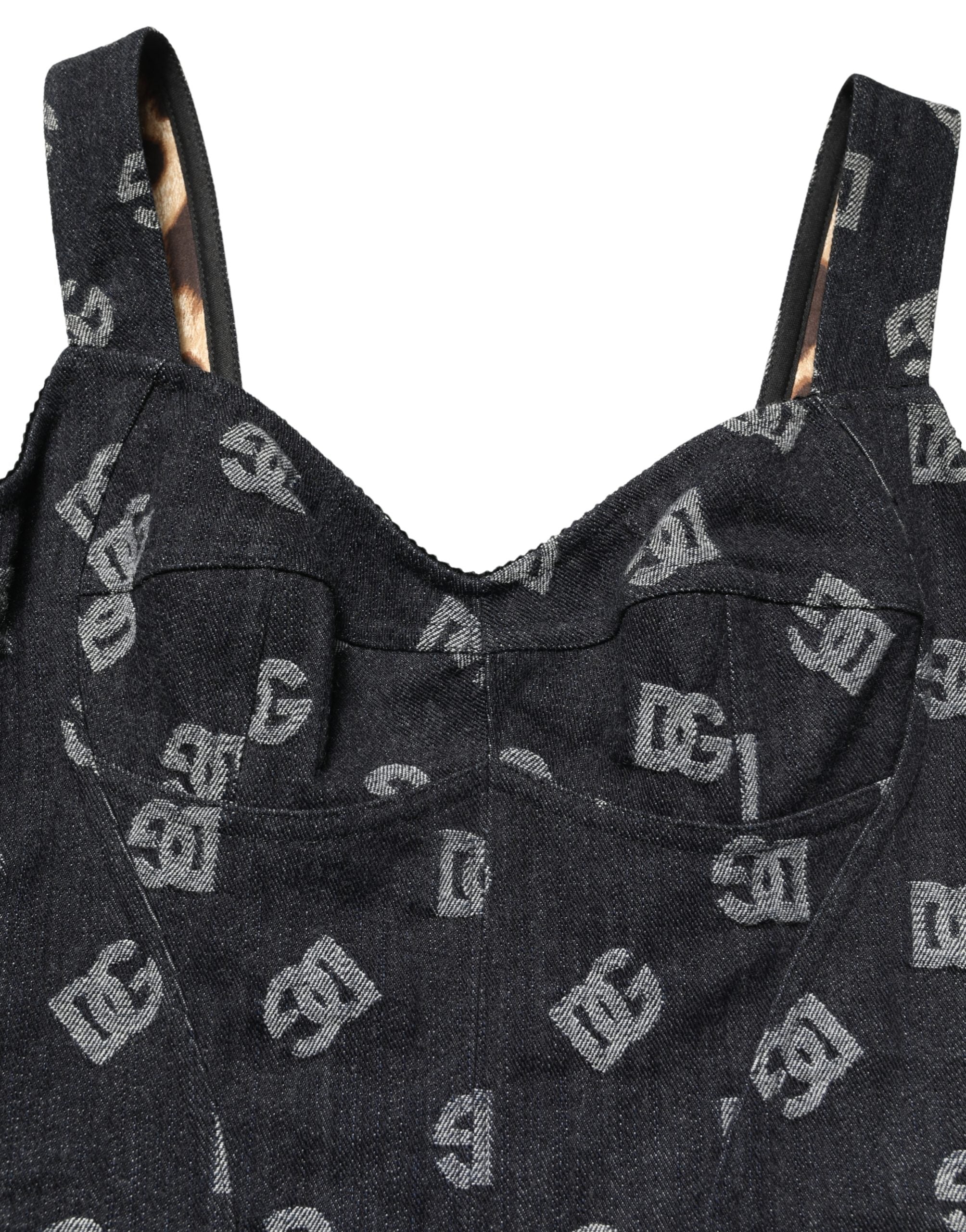 Dolce & Gabbana Black Cotton DG Logo Patterned Mini Dress