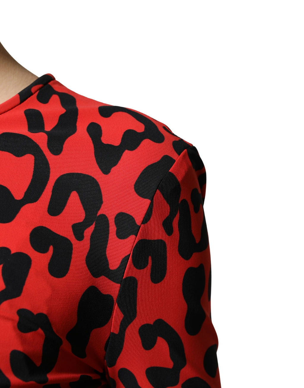 Dolce & Gabbana Rode midi-jurk met lange mouwen en luipaardprint