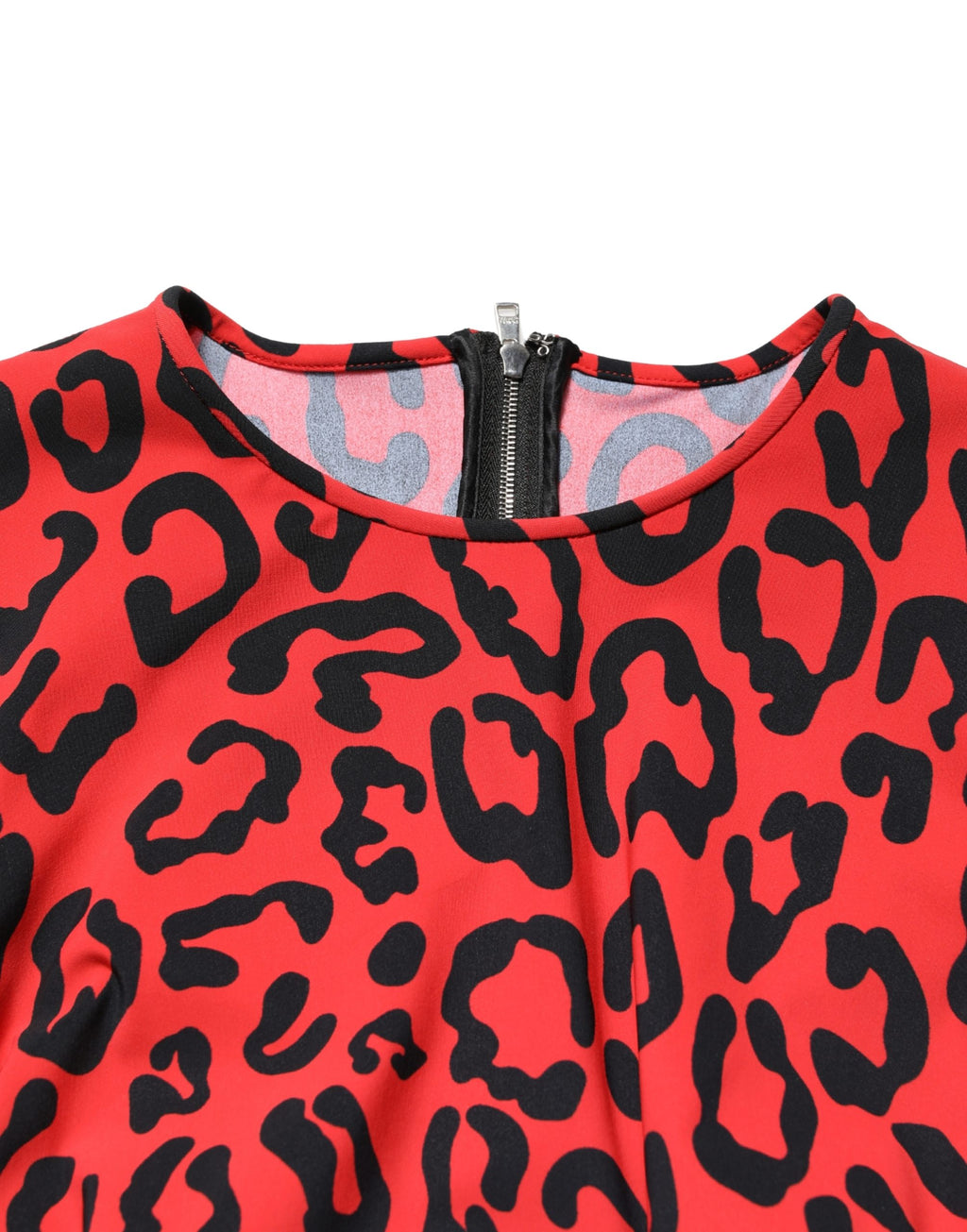Dolce & Gabbana Rode midi-jurk met lange mouwen en luipaardprint