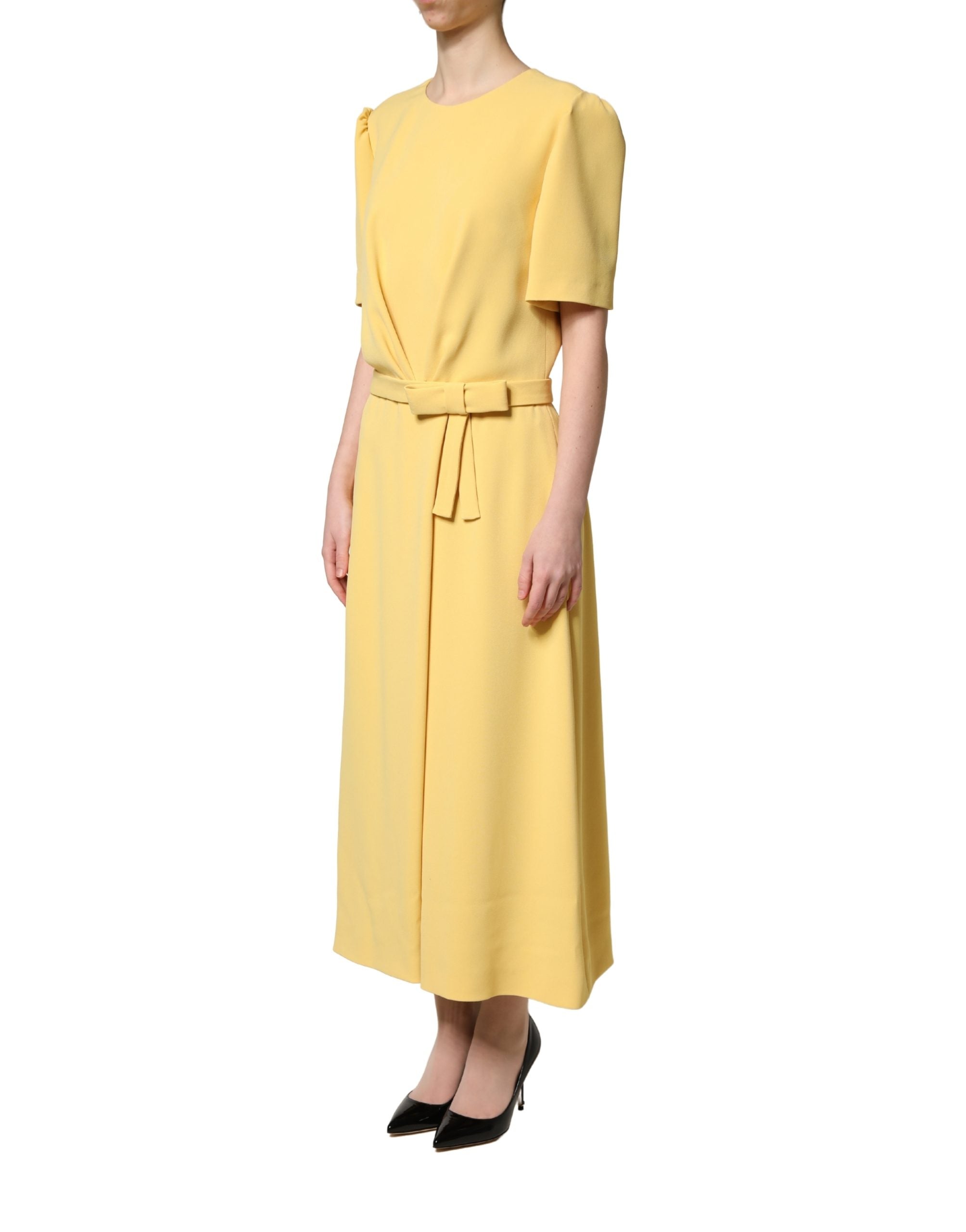 Dolce & Gabbana Yellow Short-Sleeved Crew Neck Midi Dress