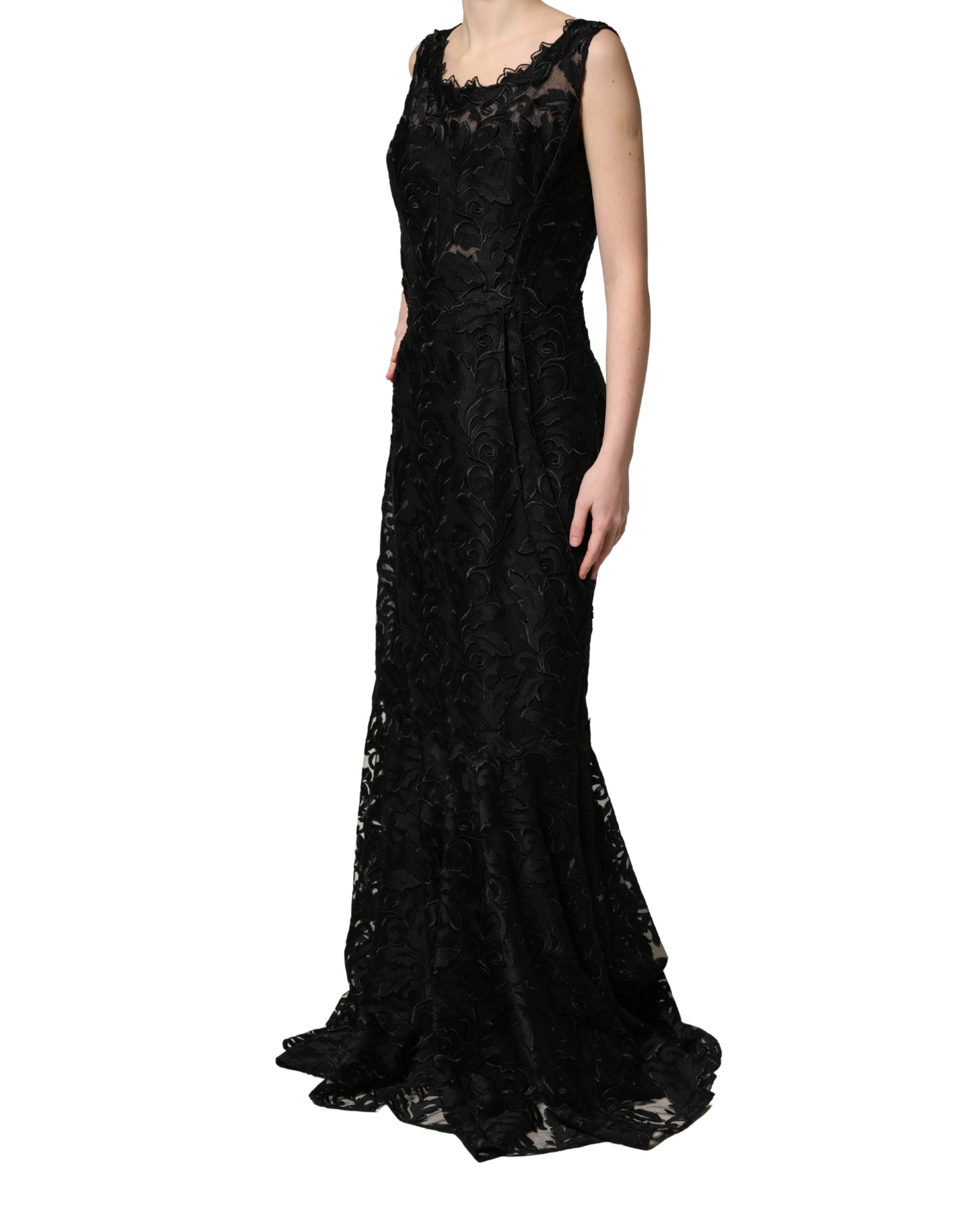 Dolce & Gabbana Black Lace Full Length Evening Gown Dress