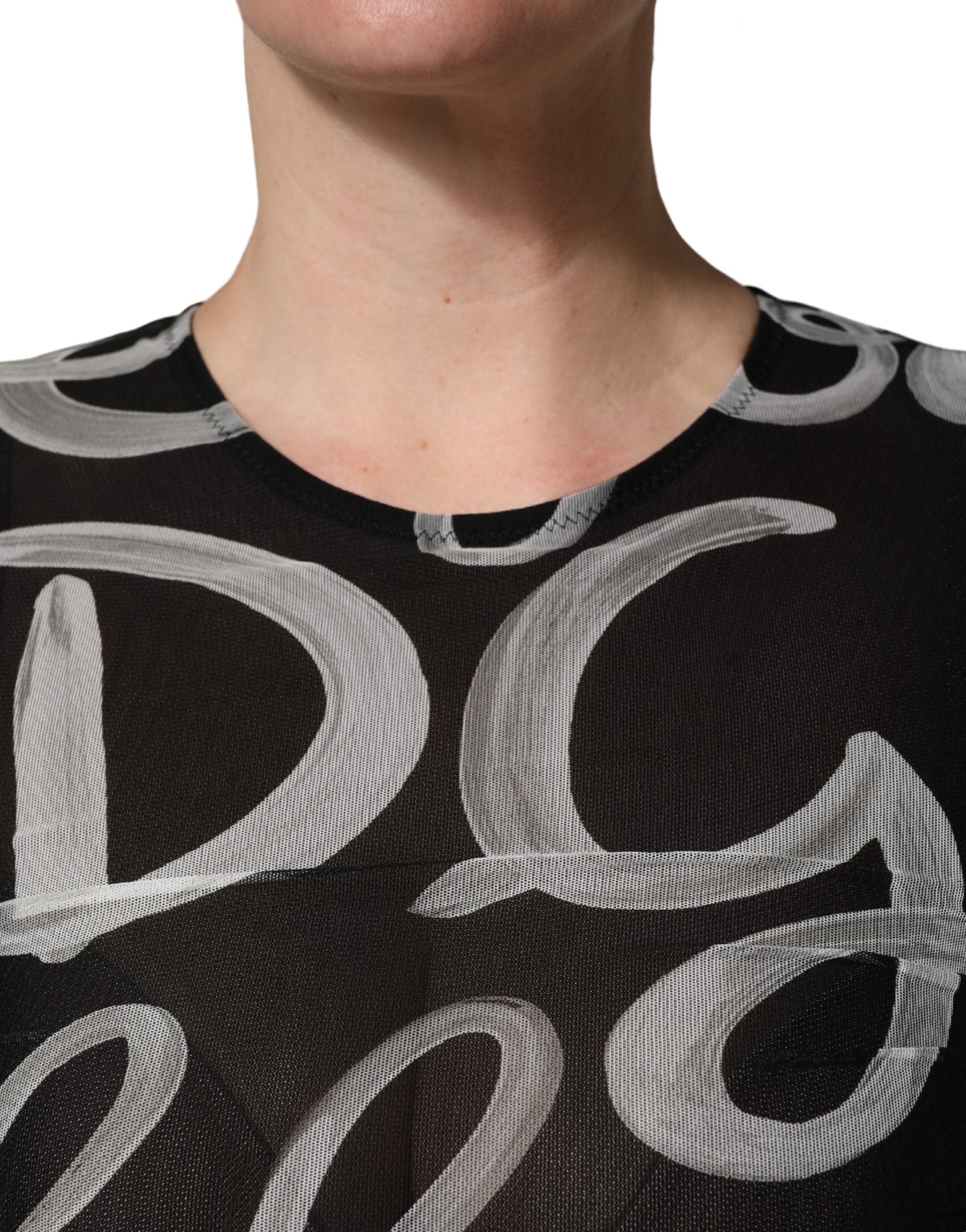 MSGM Black White Long Sleeve Printed Mini Dress