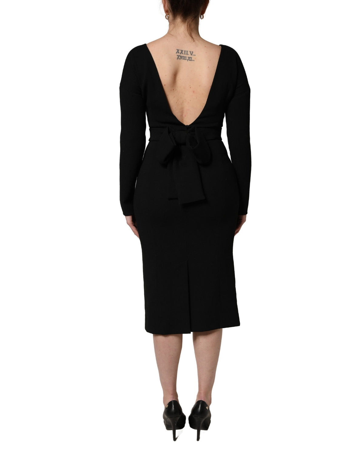 Dolce & Gabbana Zwarte Wollen Crêpe Midi Jurk Met Lange Mouwen