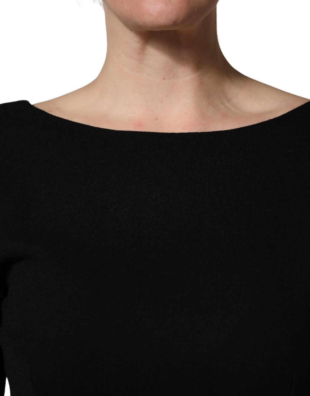 Dolce & Gabbana Zwarte Wollen Crêpe Midi Jurk Met Lange Mouwen
