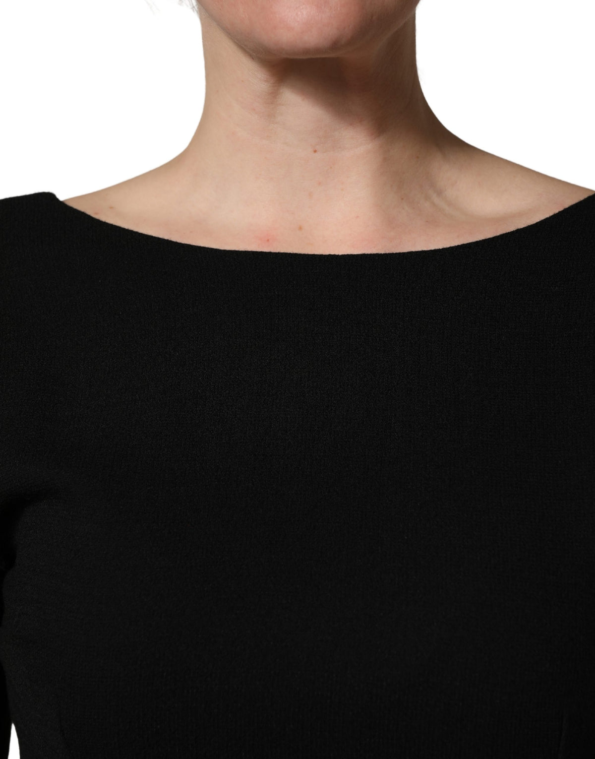 Dolce & Gabbana Zwarte Wollen Crêpe Midi Jurk Met Lange Mouwen