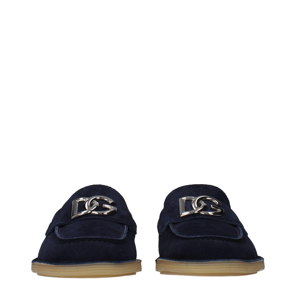 Dolce & Gabbana Blue Leather Slip-On Loafers
