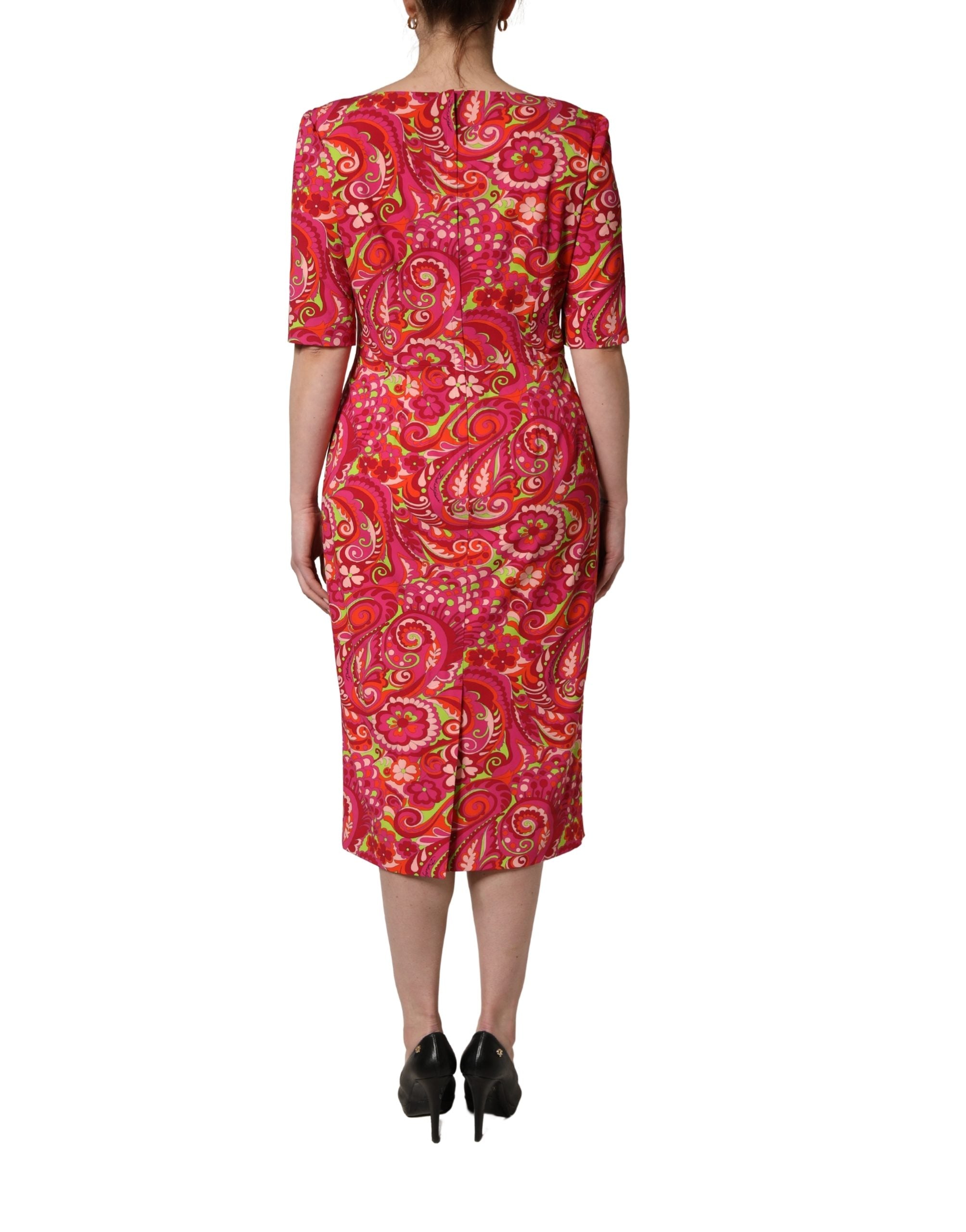 Dolce & Gabbana rotes bedrucktes Etui-Midi-Kleid mit Paisley-Blumenmuster