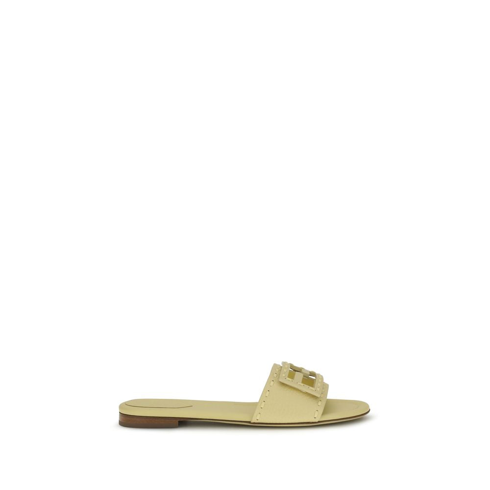 Fendi Beige Calf Leather Bos Taurus Flat Sandals