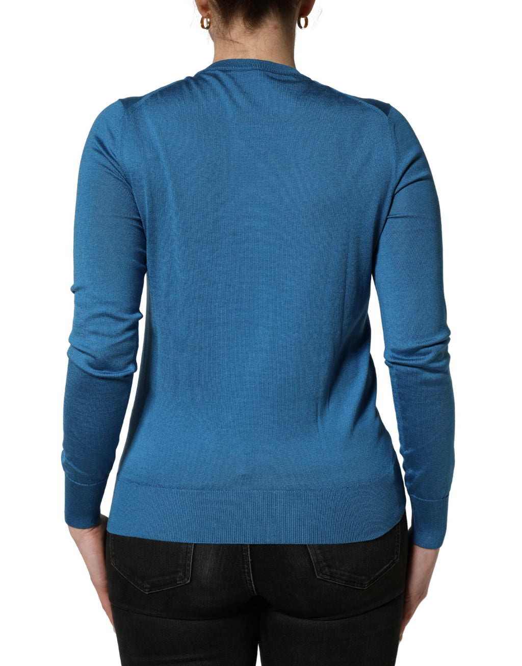 Dolce & Gabbana Blauer Seidener Pailletten-Rundhalspullover