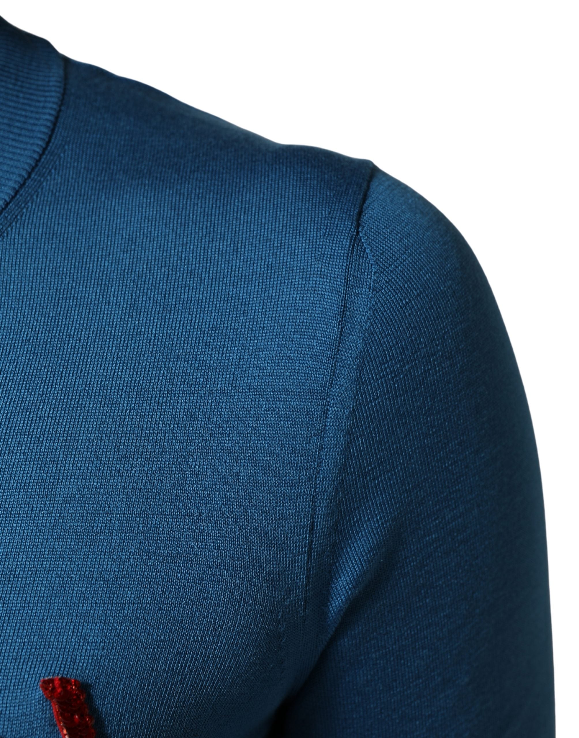Dolce & Gabbana Blauer Seidener Pailletten-Rundhalspullover