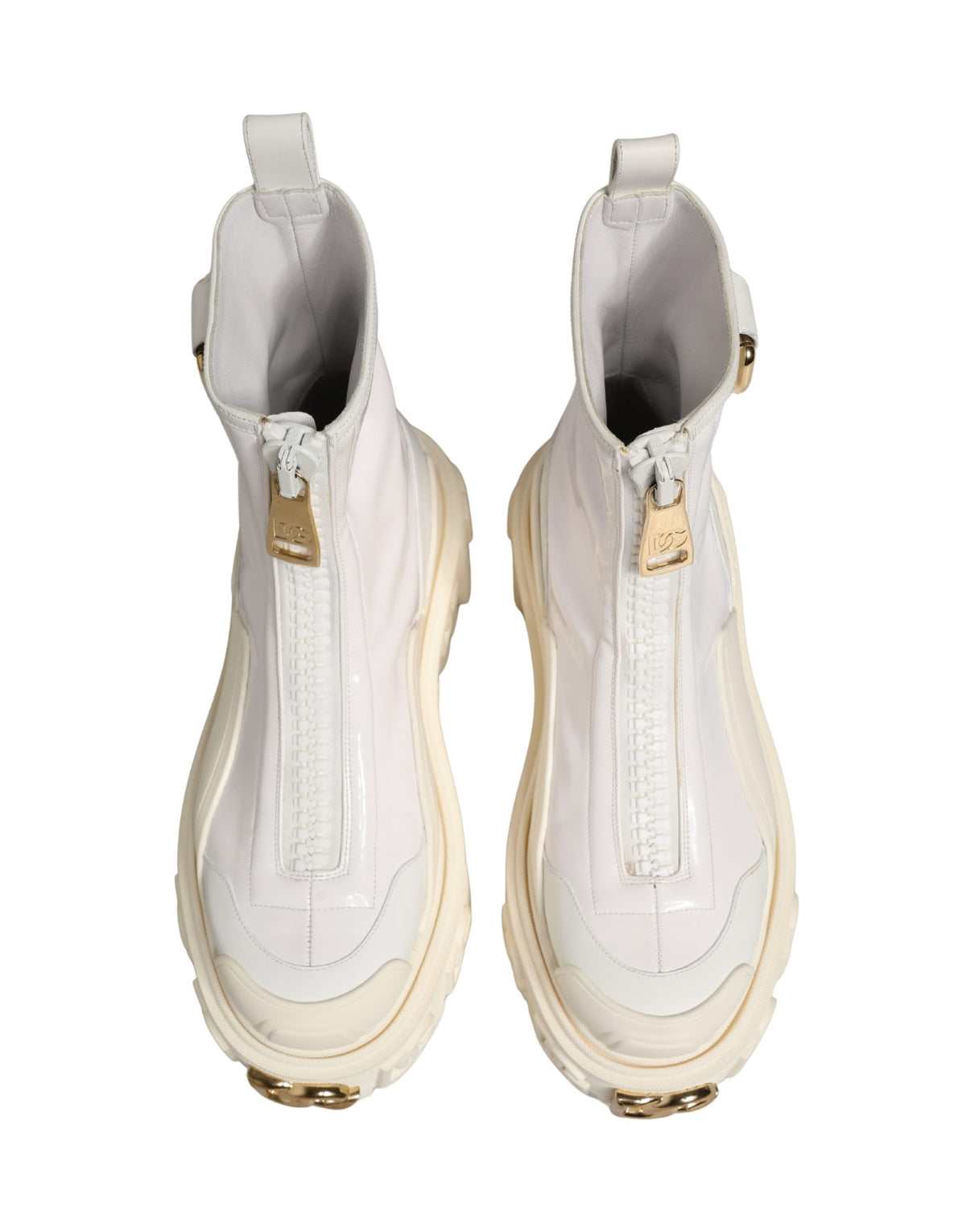 Dolce & Gabbana White Leather Rubber Logo Ankle Boots Shoes