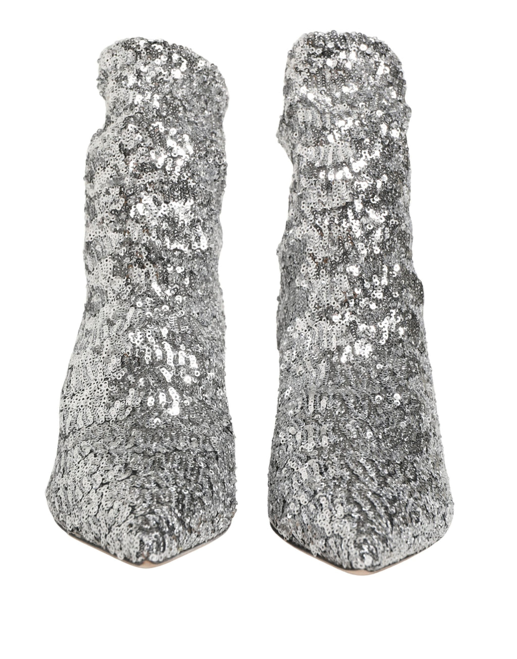 Dolce & Gabbana Silberne Pailletten-Stiefeletten Stretch-Schuhe