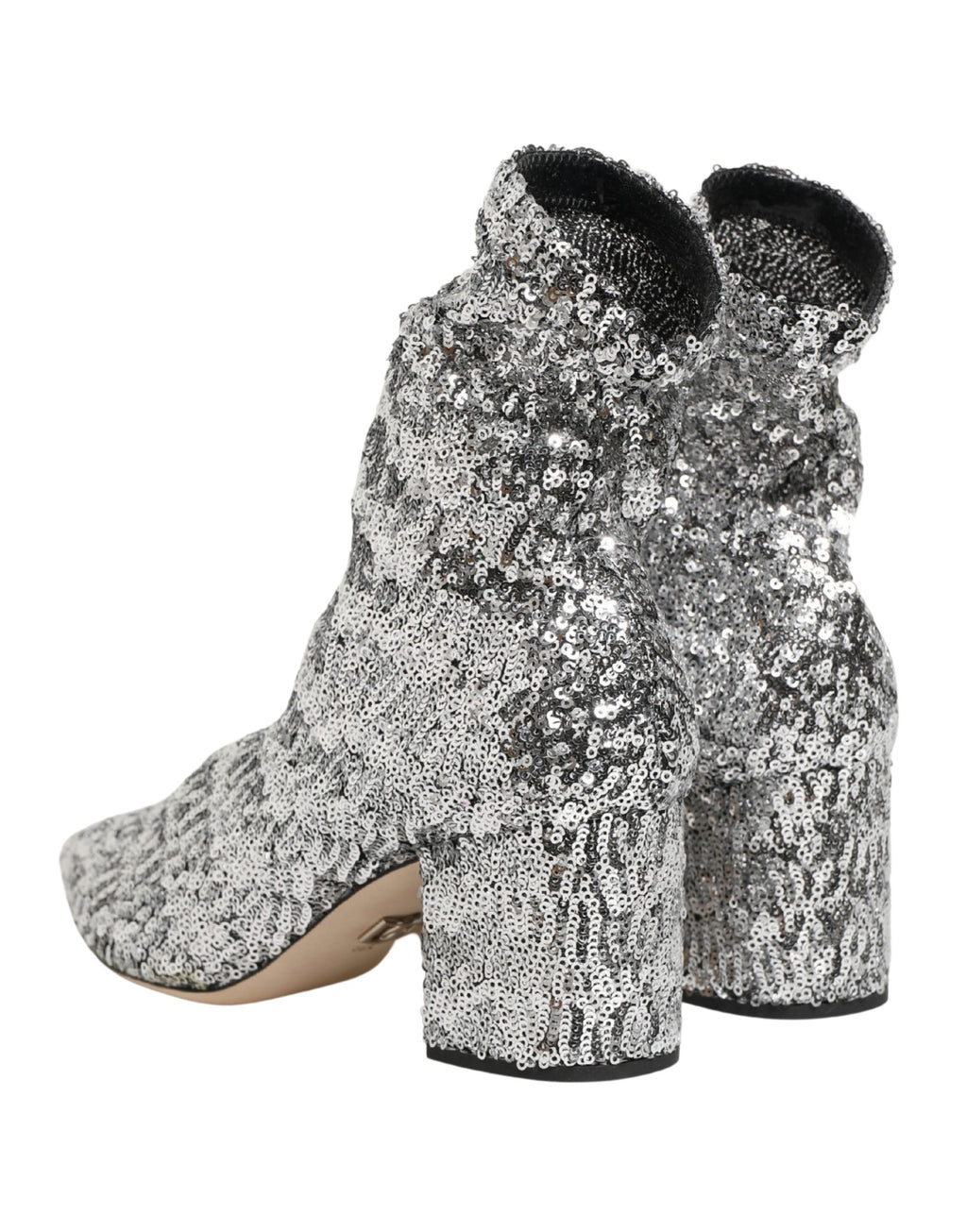 Dolce & Gabbana Silberne Pailletten-Stiefeletten Stretch-Schuhe