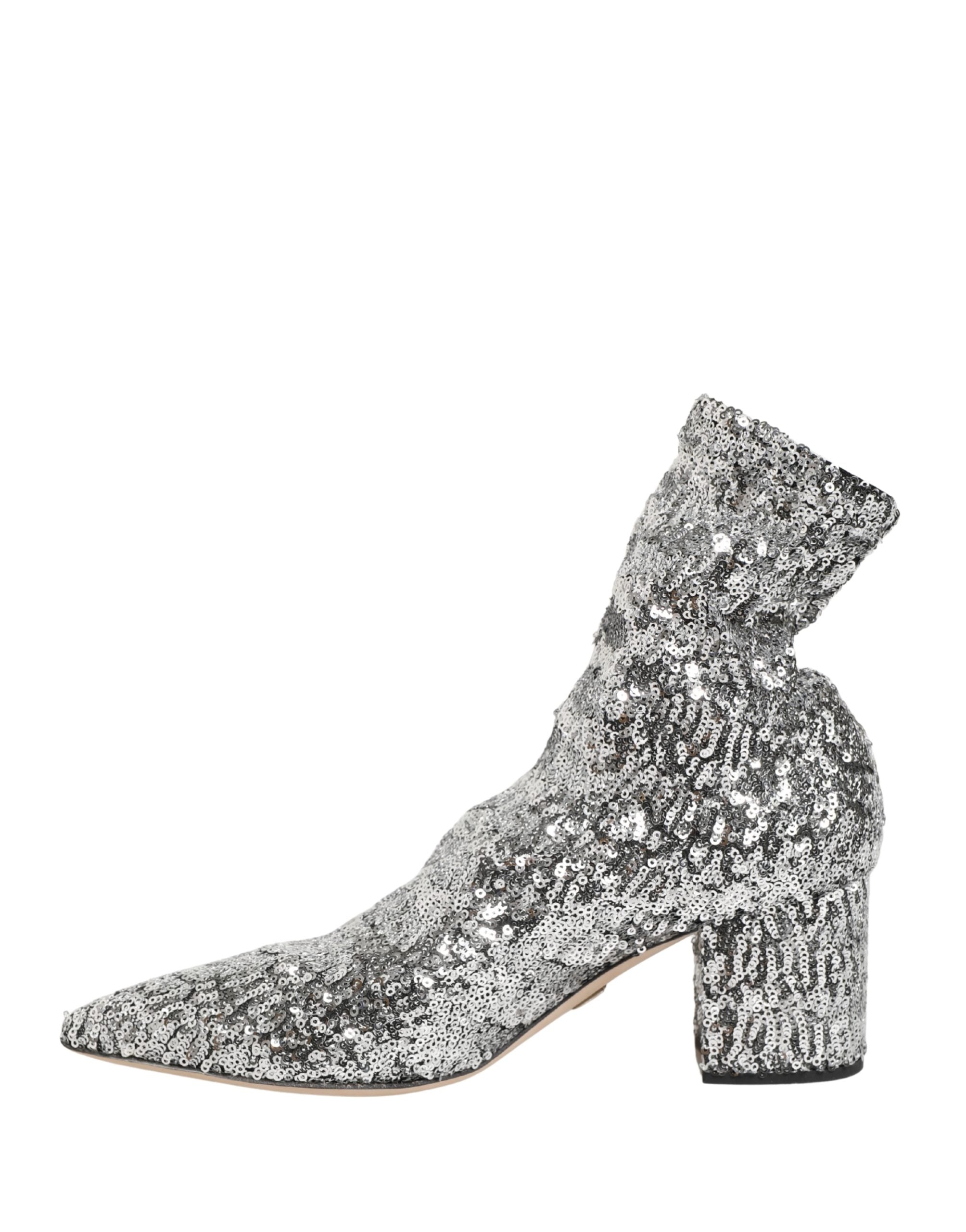Dolce & Gabbana Silberne Pailletten-Stiefeletten Stretch-Schuhe