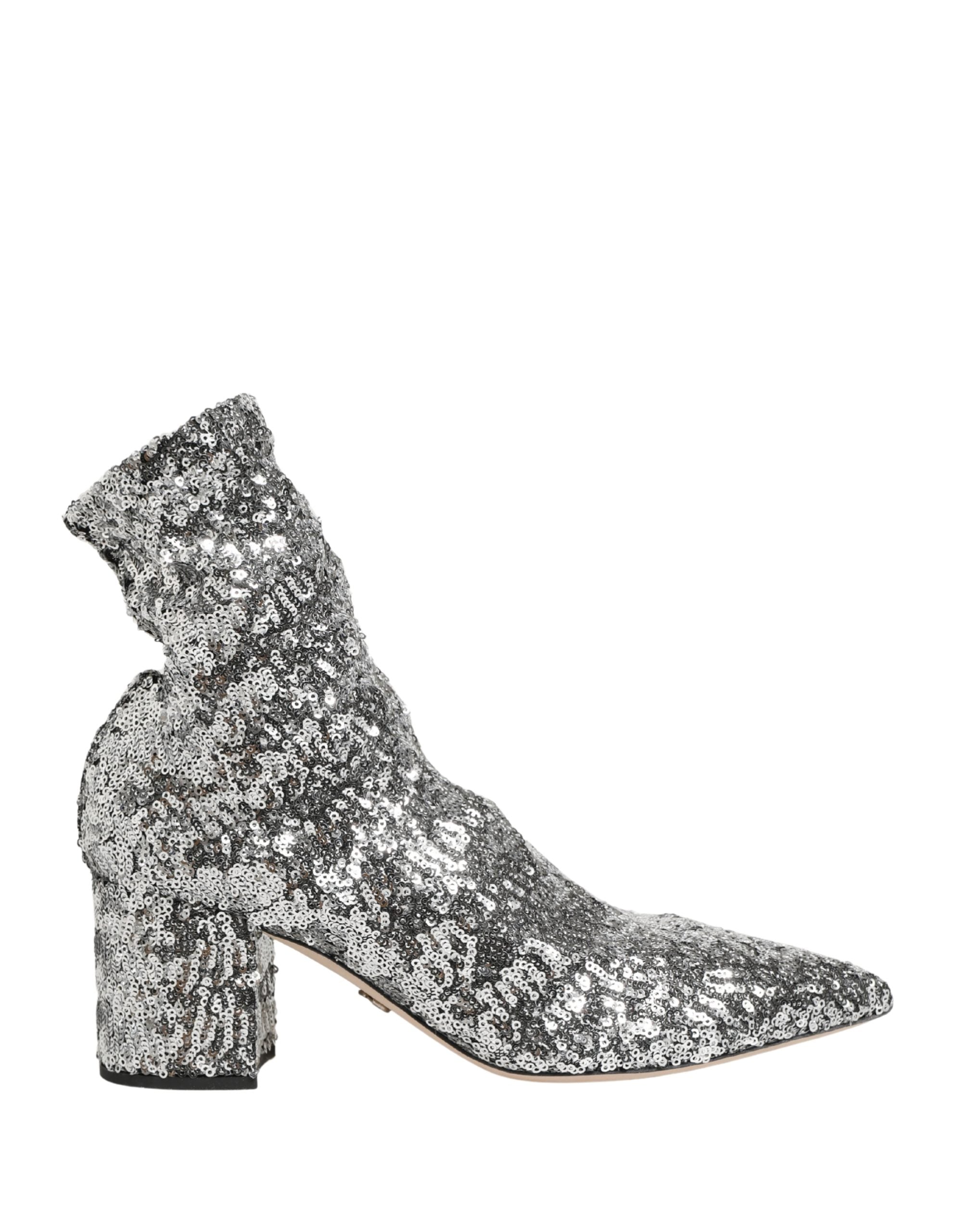 Dolce & Gabbana Silberne Pailletten-Stiefeletten Stretch-Schuhe