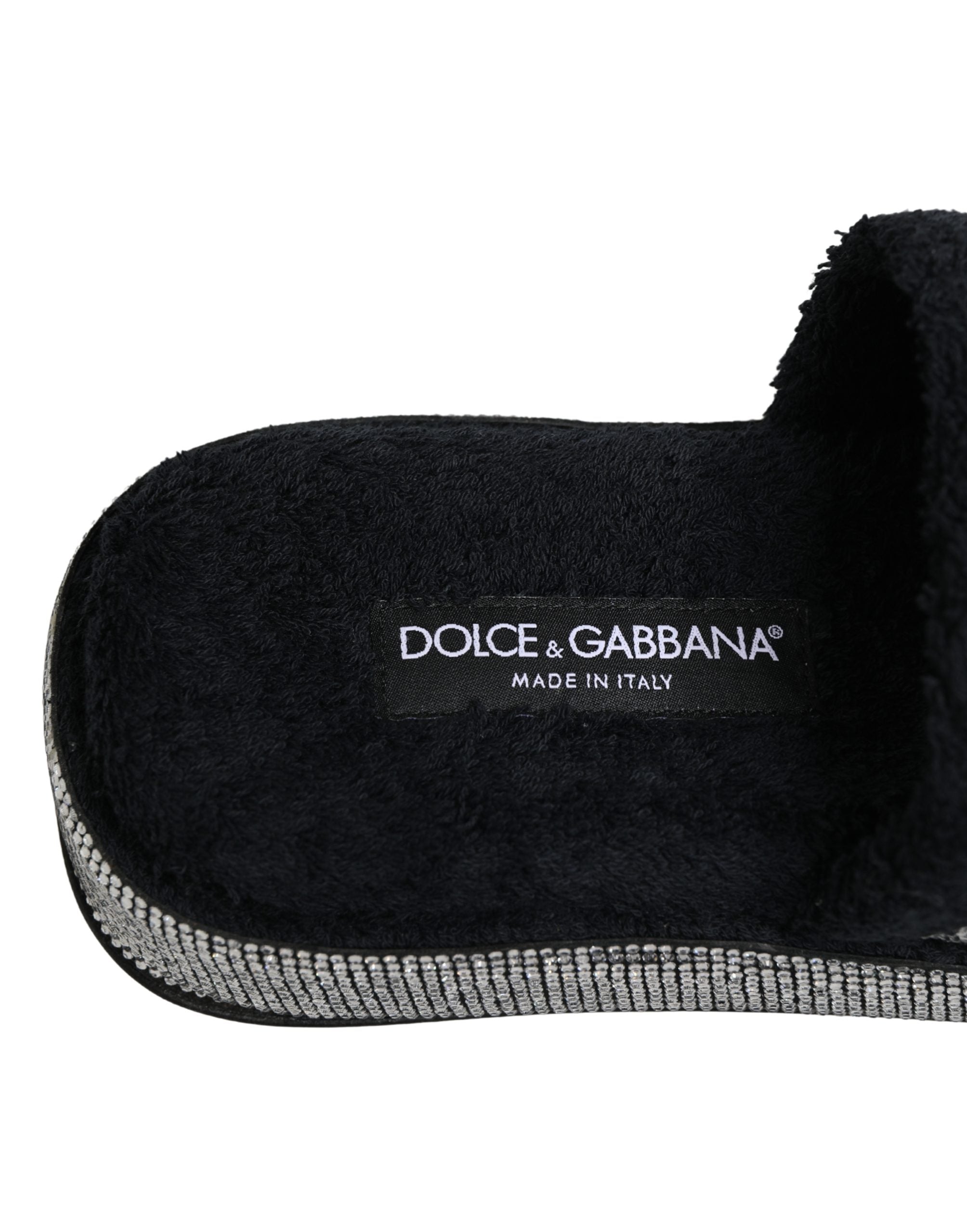 Dolce & Gabbana Schwarze Plateau-Pantoletten mit Kristallverzierung