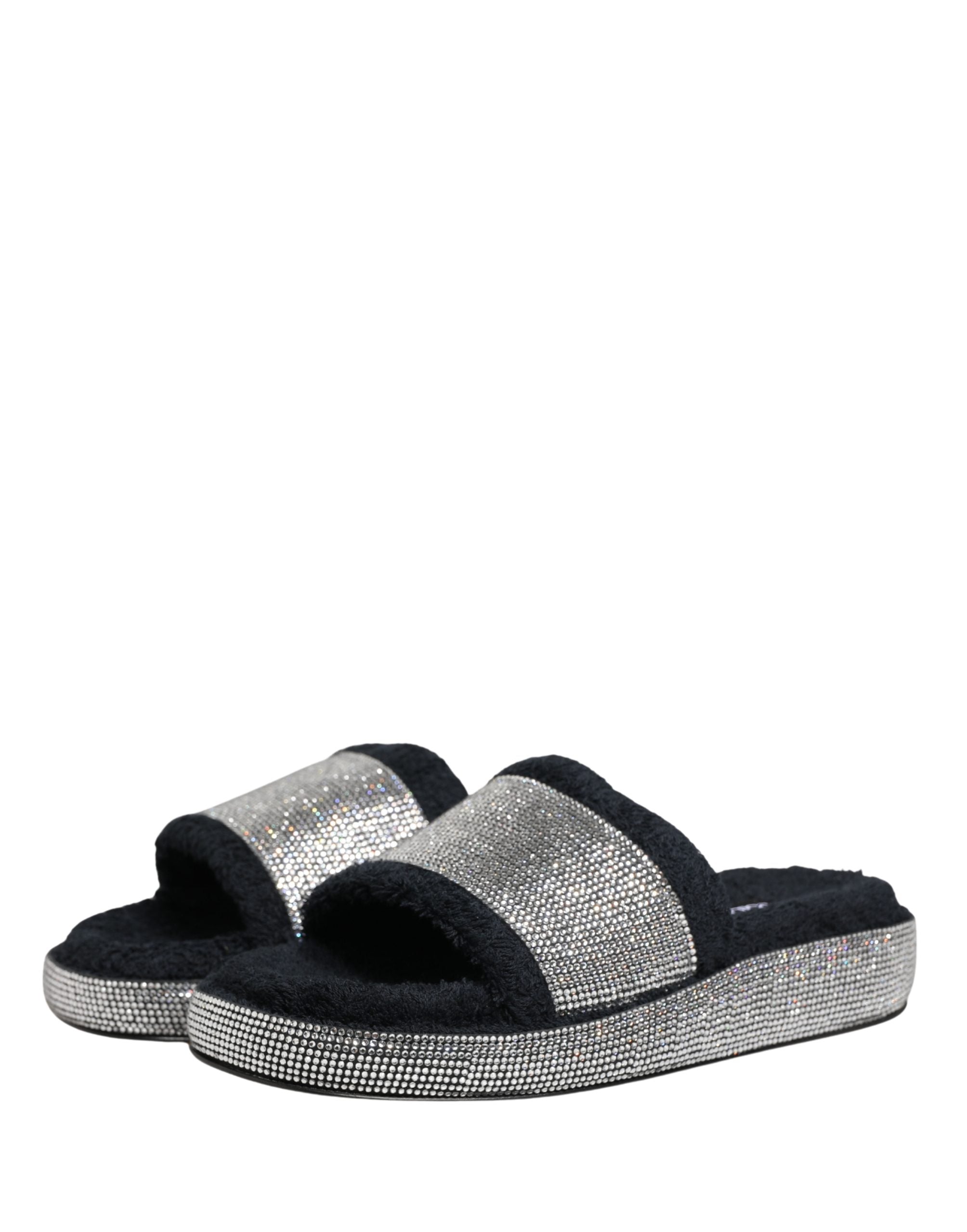 Dolce & Gabbana Schwarze Plateau-Pantoletten mit Kristallverzierung