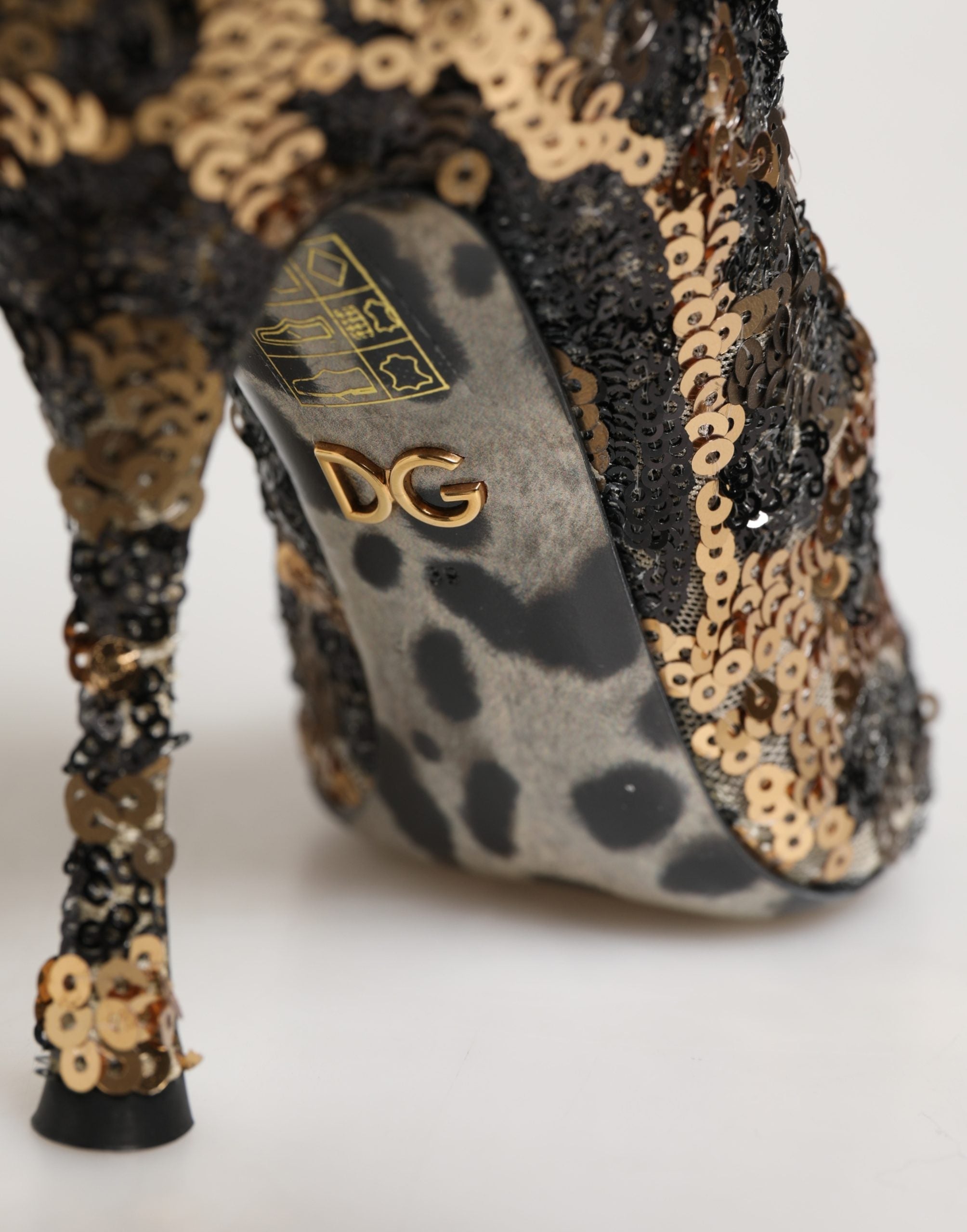 Dolce & Gabbana Gold Leopard Pailletten-Socken-Stiefeletten Schuhe