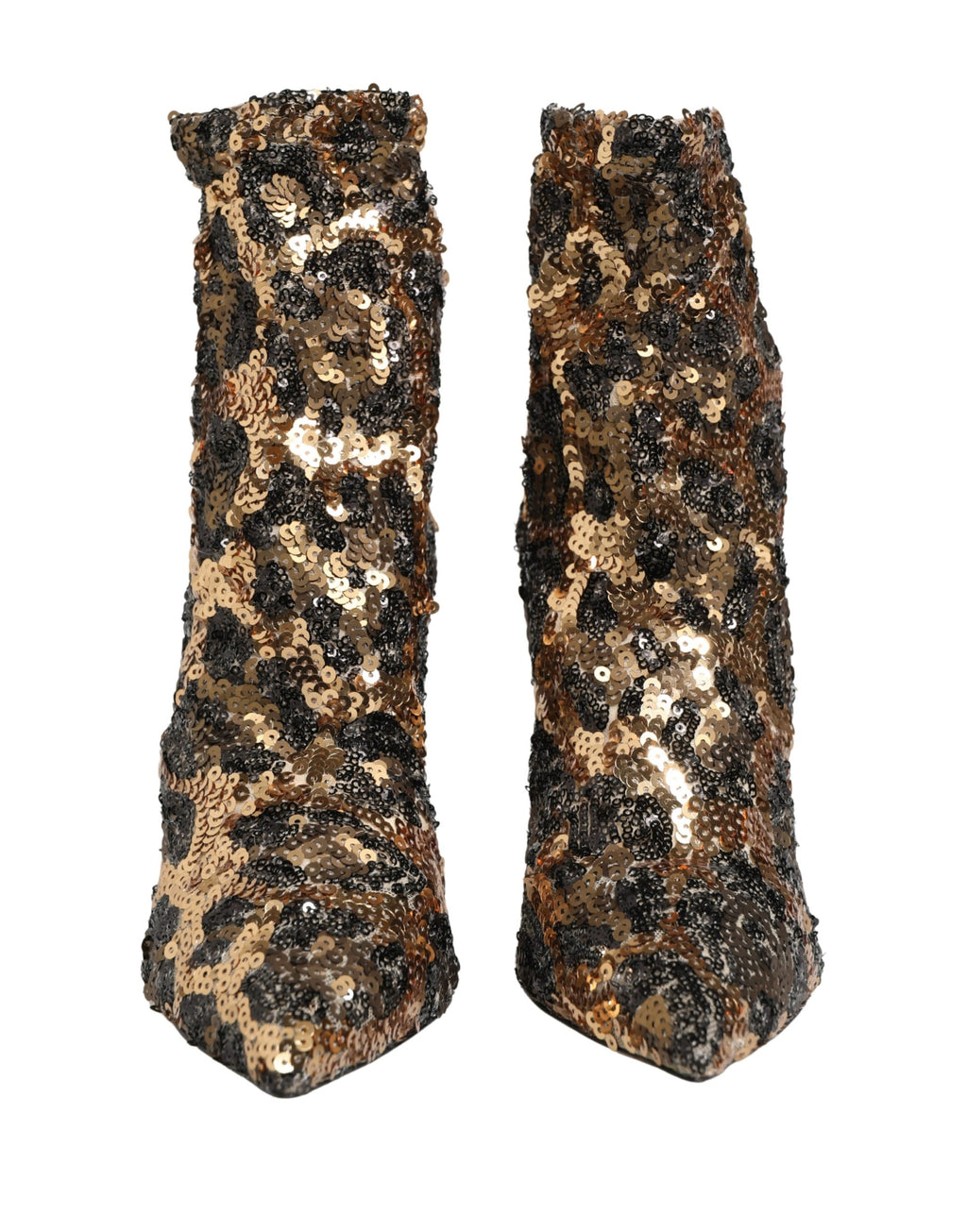 Dolce & Gabbana Gold Leopard Pailletten-Socken-Stiefeletten Schuhe