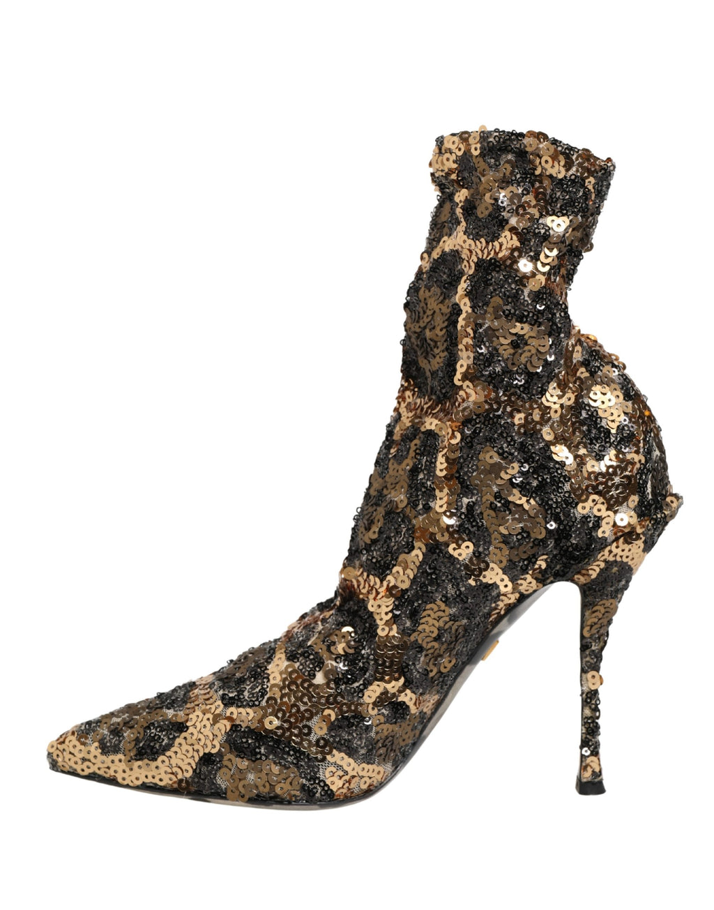 Dolce & Gabbana Gold Leopard Pailletten-Socken-Stiefeletten Schuhe
