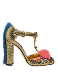 Dolce & Gabbana Gouden Glitter T-band Sandalen met Bontrand