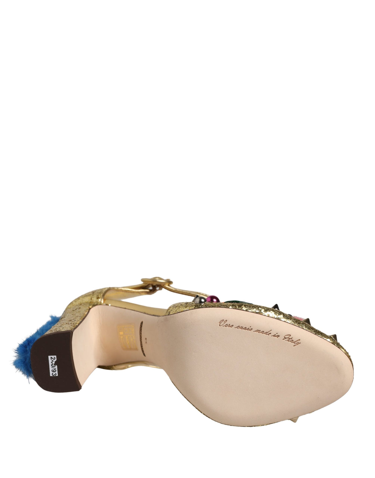 Dolce & Gabbana Gouden Glitter T-band Sandalen met Bontrand