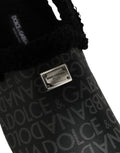 Dolce & Gabbana Graue Jacquard-Mules aus Kunstpelz Sandalen Schuhe