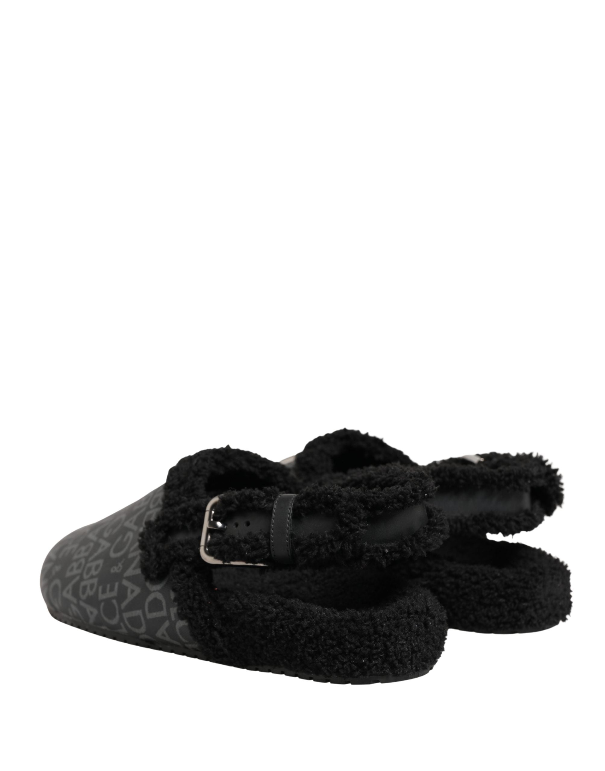 Dolce & Gabbana Graue Jacquard-Mules aus Kunstpelz Sandalen Schuhe