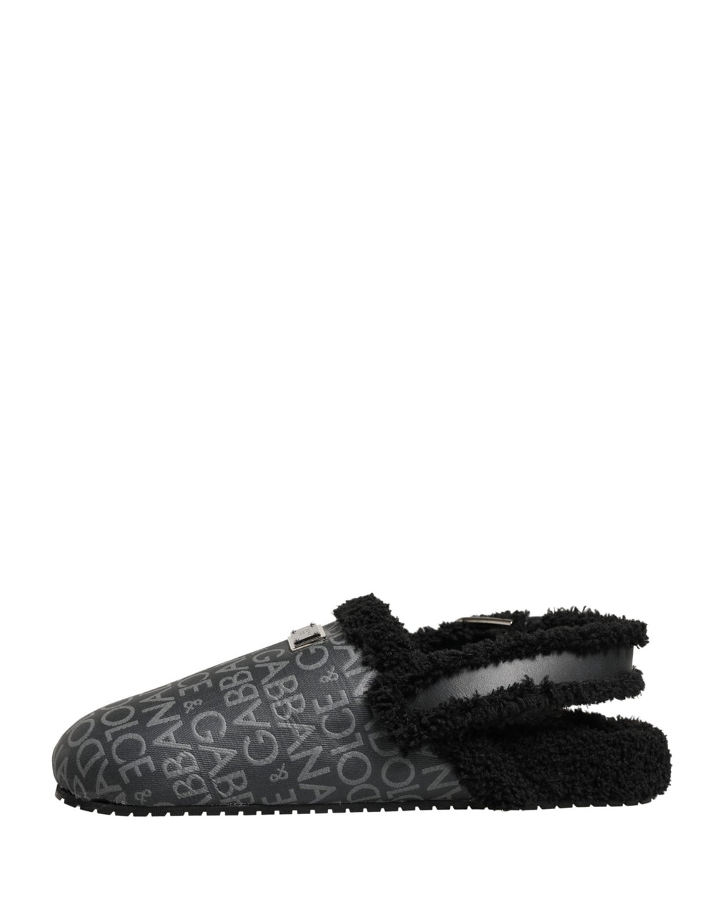 Dolce & Gabbana Graue Jacquard-Mules aus Kunstpelz Sandalen Schuhe