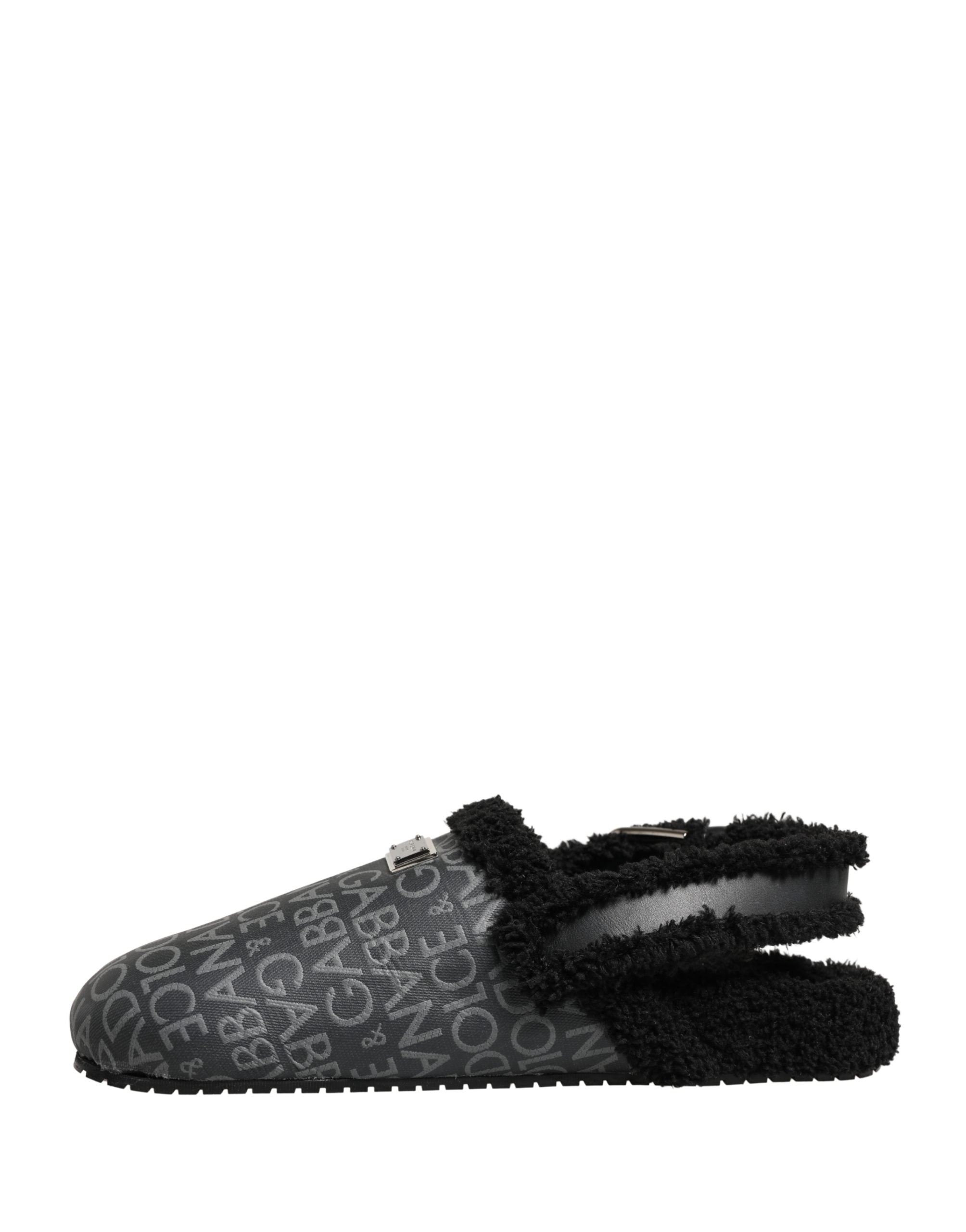 Dolce & Gabbana Graue Jacquard-Mules aus Kunstpelz Sandalen Schuhe