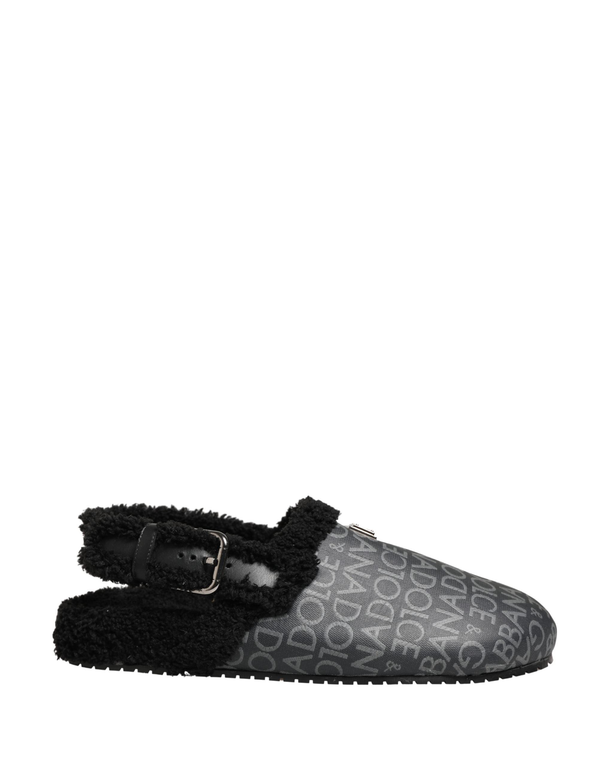 Dolce & Gabbana Graue Jacquard-Mules aus Kunstpelz Sandalen Schuhe