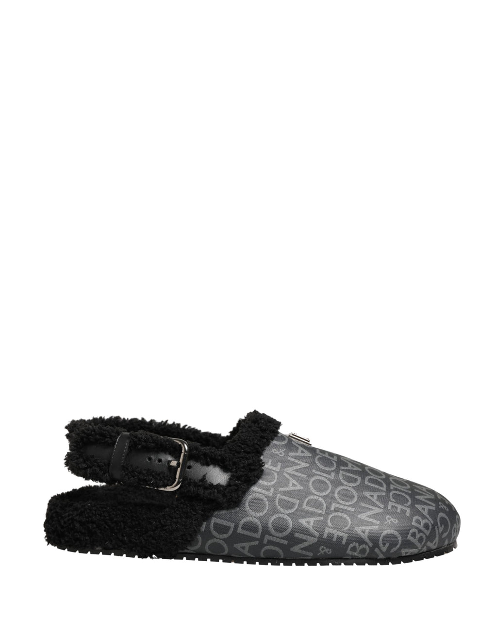 Dolce & Gabbana Graue Jacquard-Mules aus Kunstpelz Sandalen Schuhe