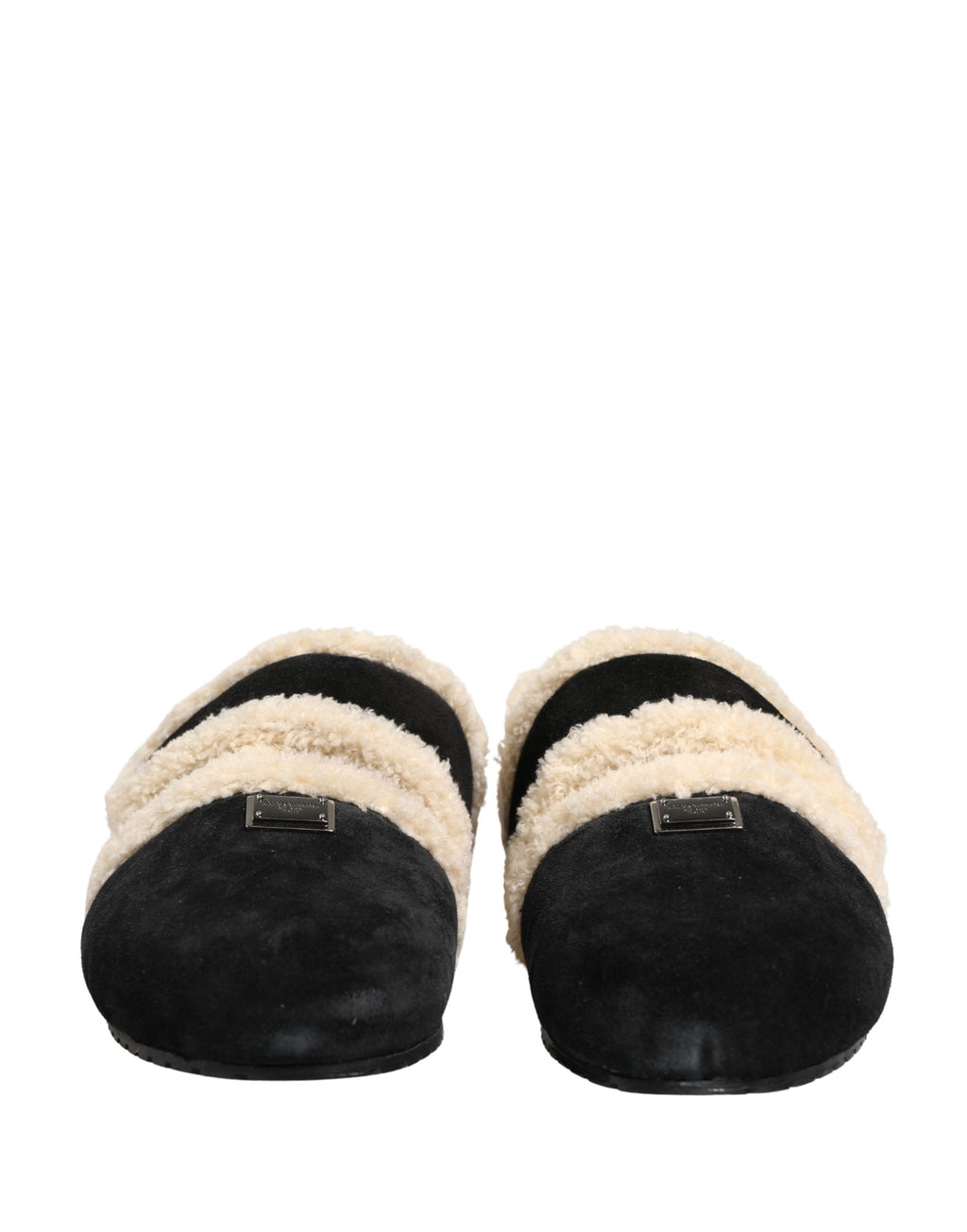 Dolce & Gabbana Beige Schwarz Kunstpelz Flats Herren Sandalen Schuhe