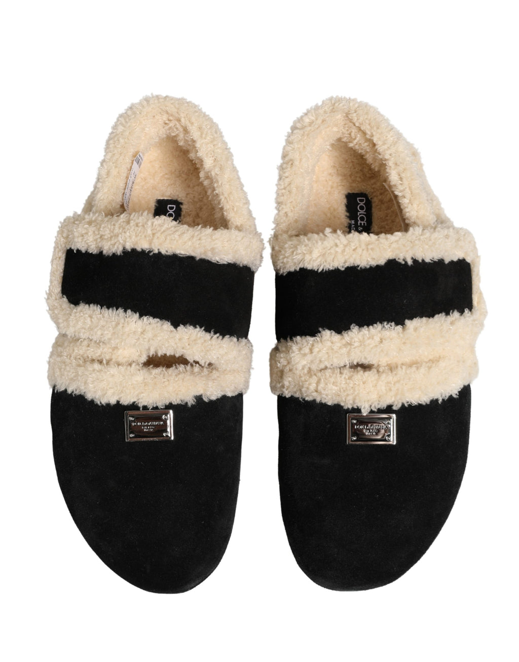 Dolce & Gabbana Beige Schwarz Kunstpelz Flats Herren Sandalen Schuhe