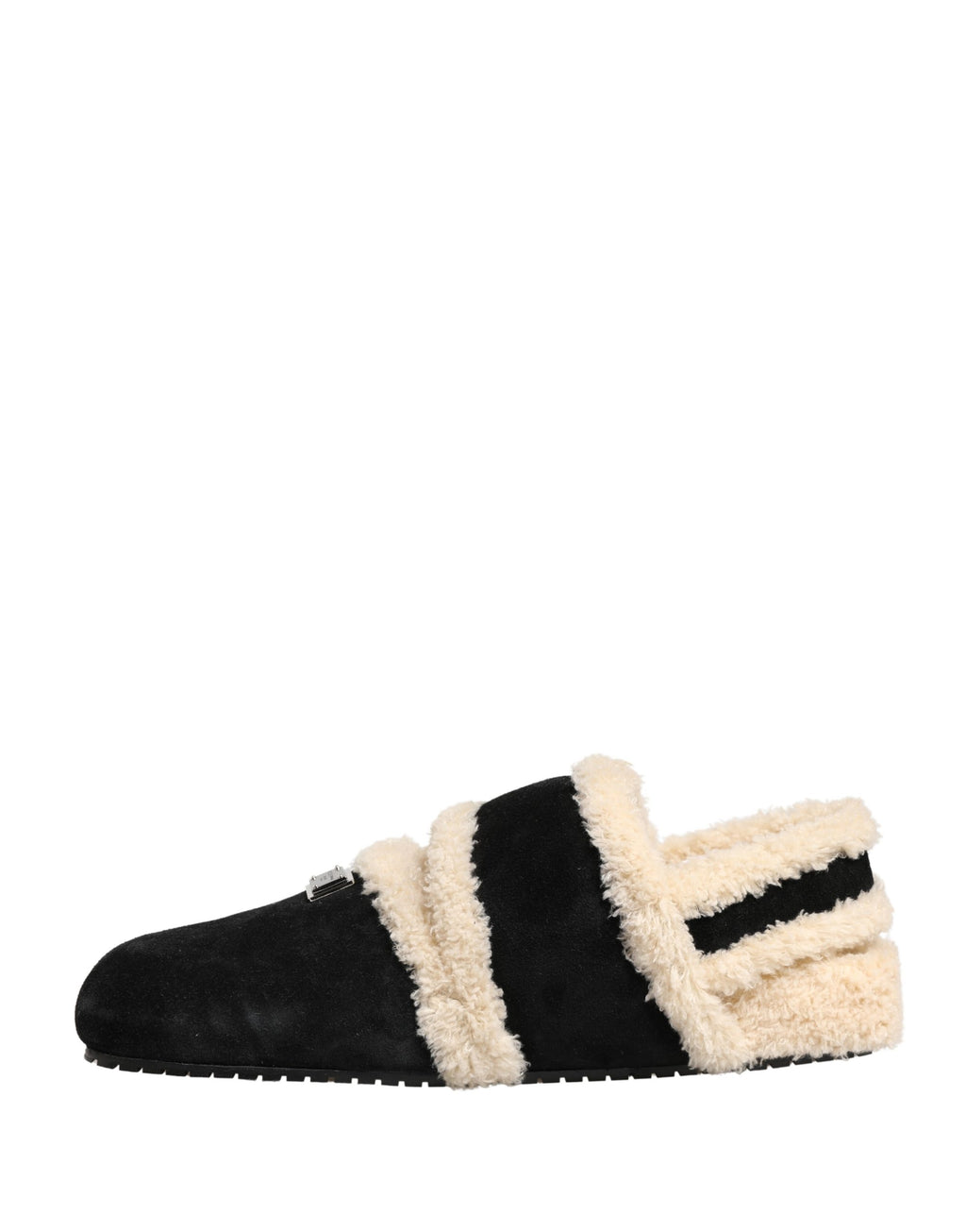 Dolce & Gabbana Beige Schwarz Kunstpelz Flats Herren Sandalen Schuhe